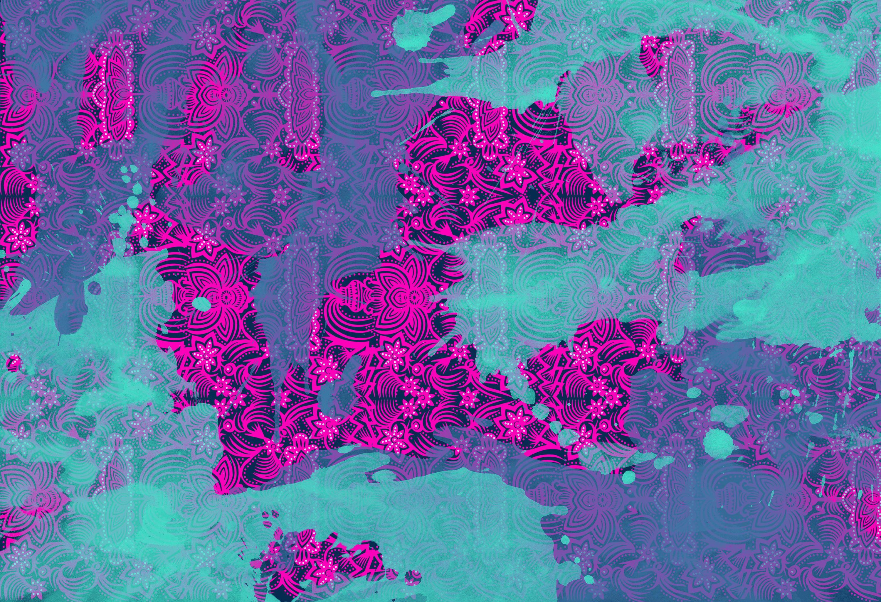 3000x2052 Abstract Pattern. Blue paint over tribal design background