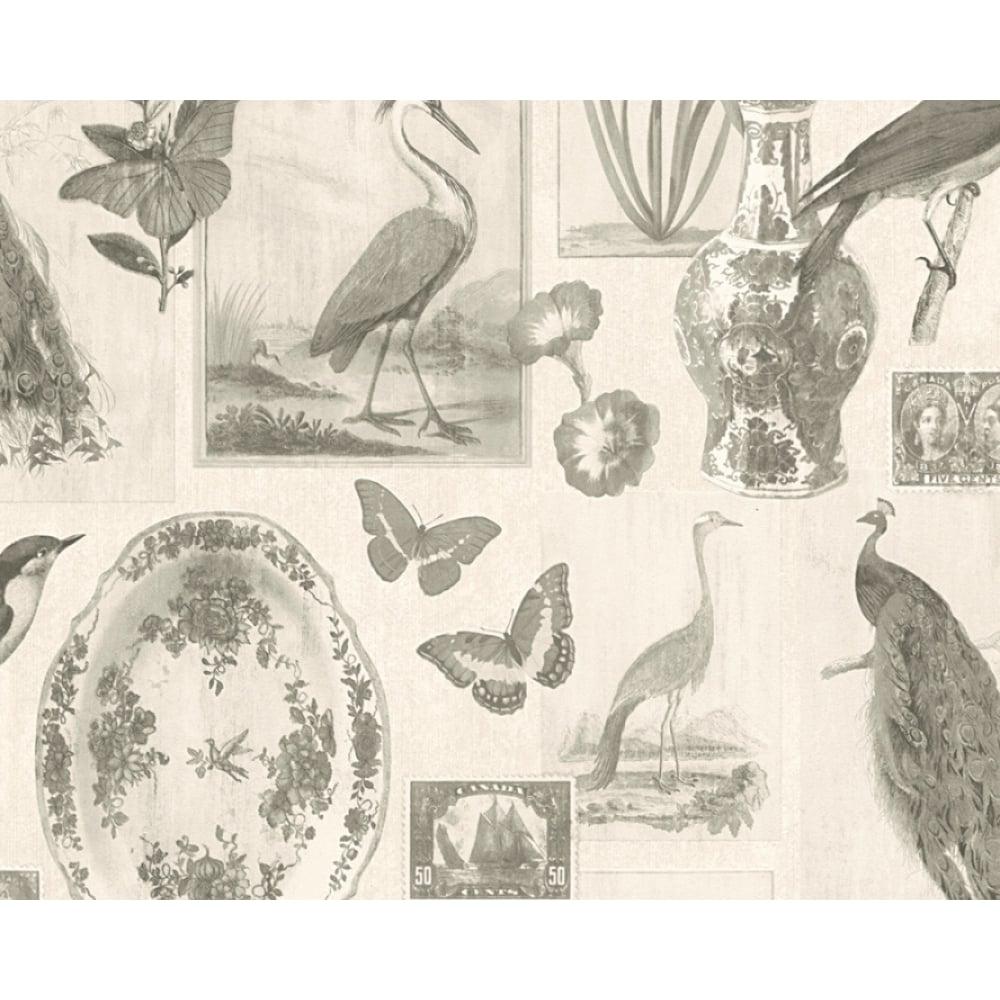 1000x1000 AS Creation Asian Bird Pattern Wallpaper Butterfly Motif Floral