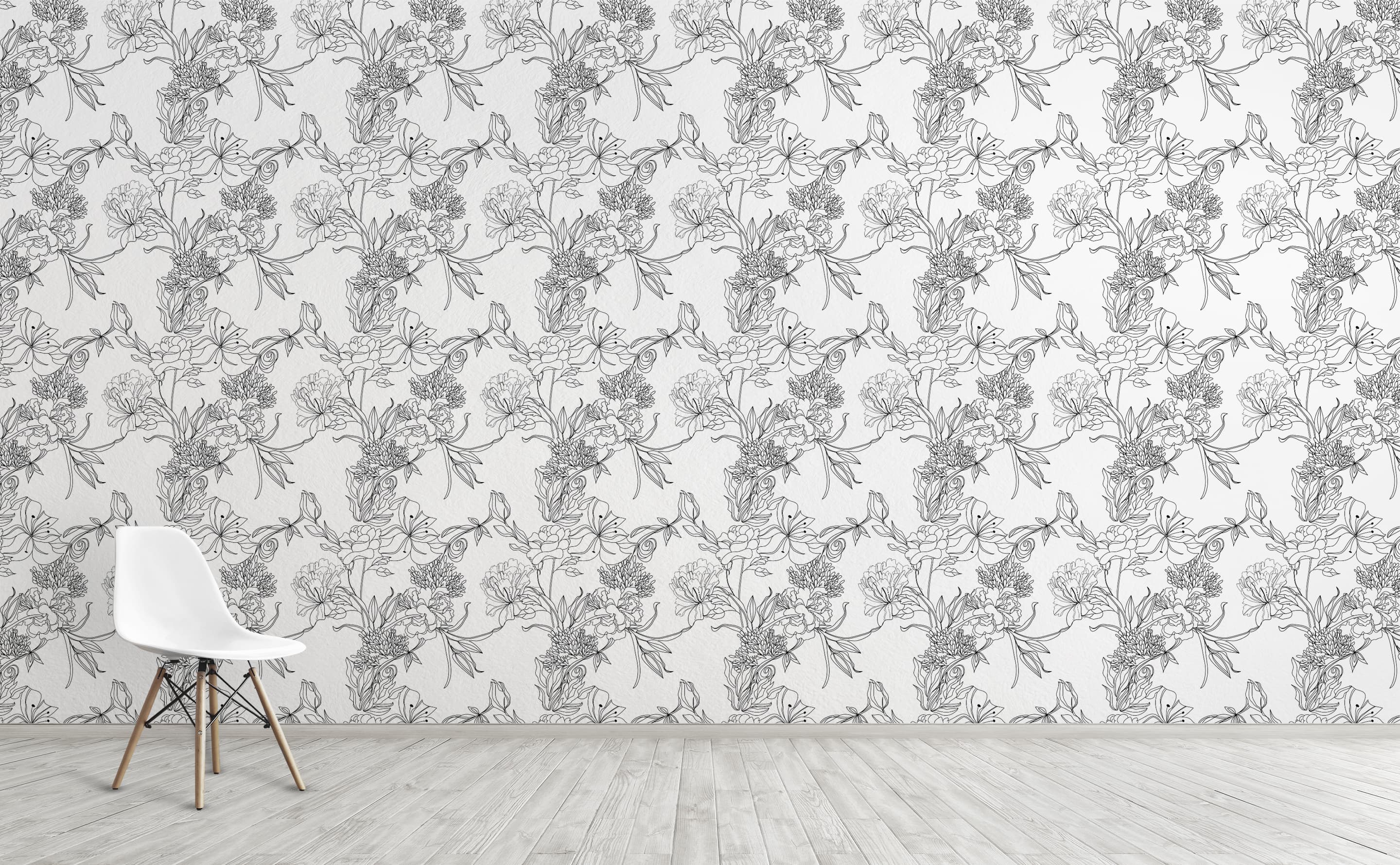 2880x1780 Black and White Floral Pattern Wallpaper for Walls