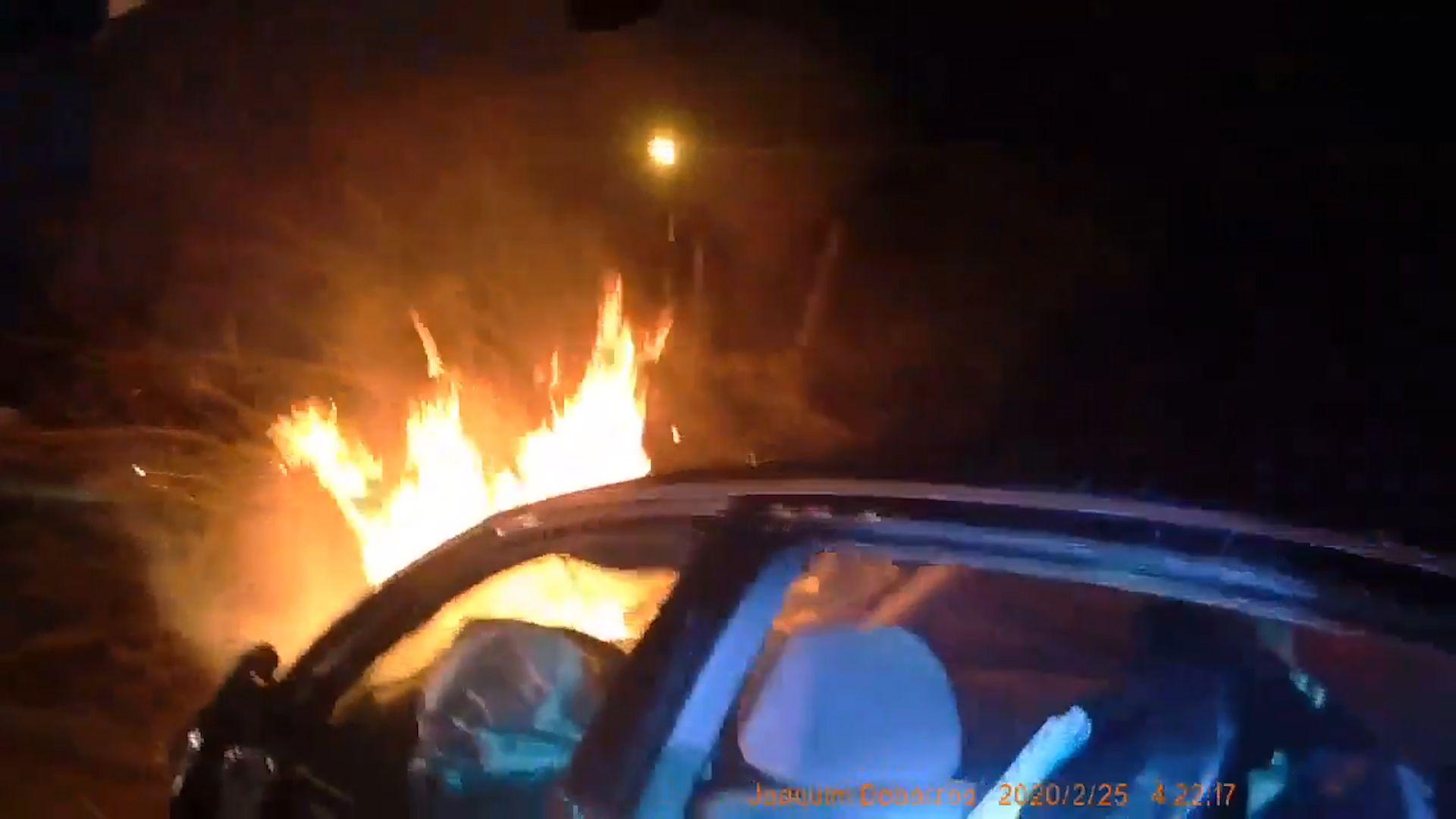 1920x1080 SEE IT: Cops flip over burning car and pull woman trapped inside to safety in Connecticut York Daily News