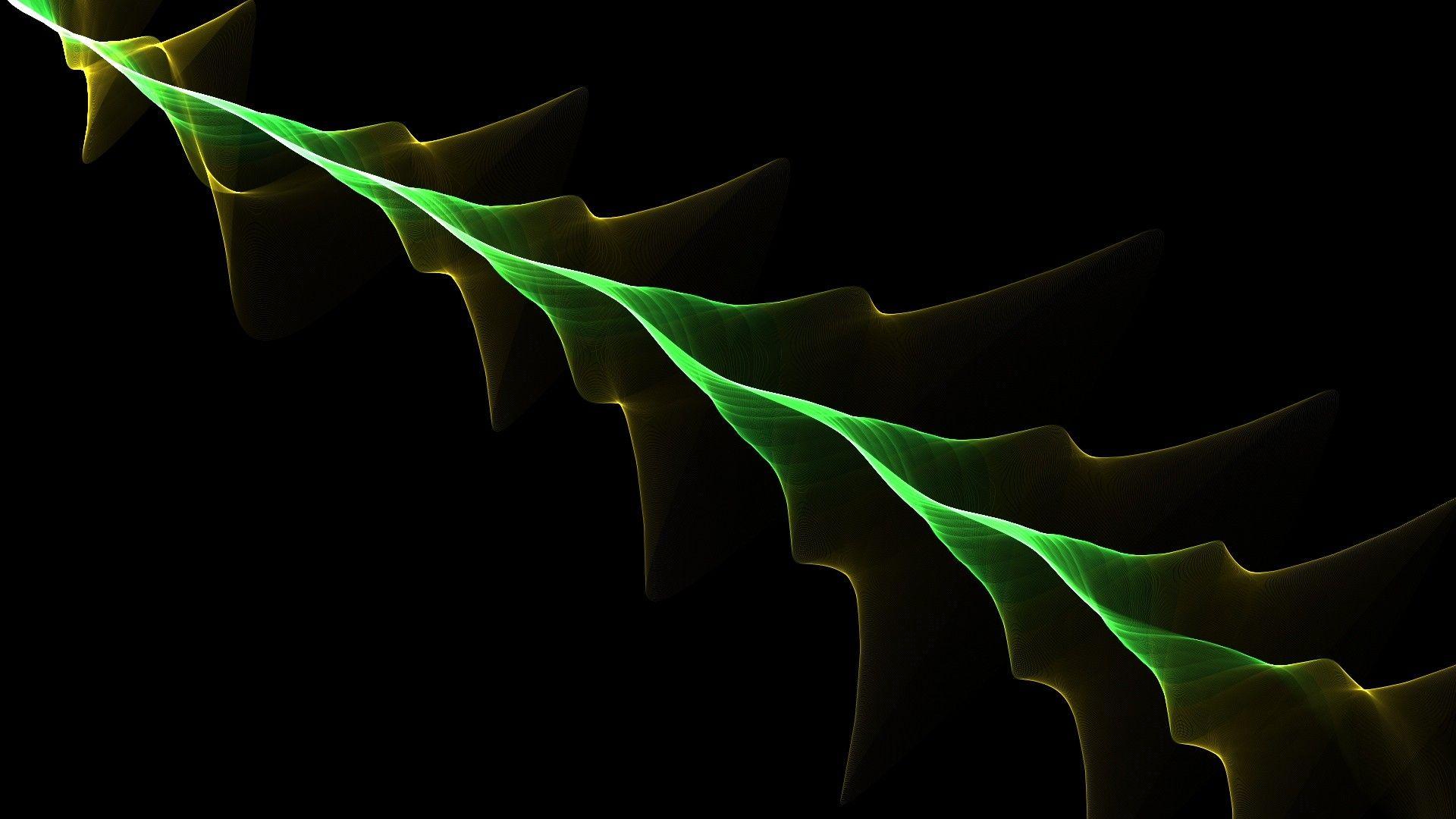 1920x1080 green, abstract, black, minimalistic, trees, waves, gradient, cracking wallpaper