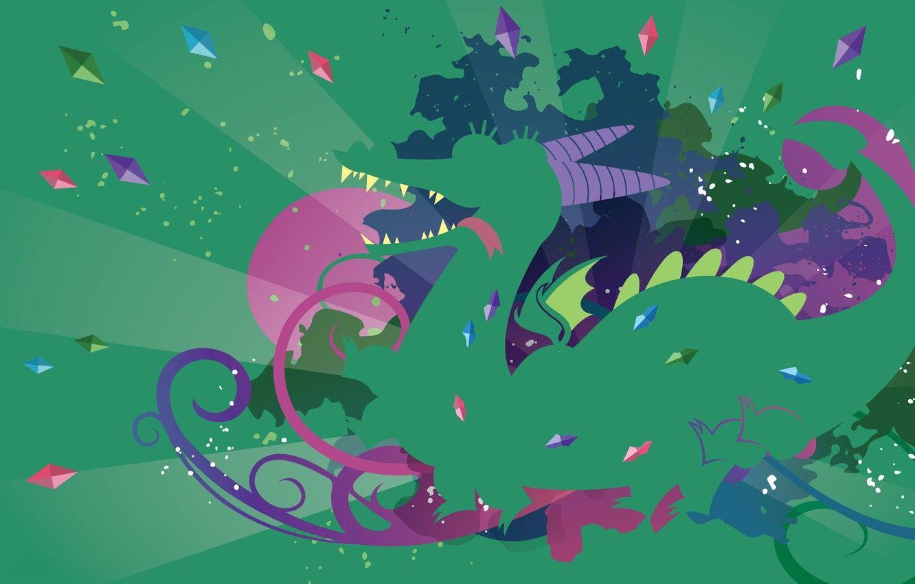 1332x850 Wallpaper language, purple, green, dirty, pink, dragon, dark, wings, teeth, paws, spikes, tail, pony, horns, crystals, dragon image for desktop, section фильмы