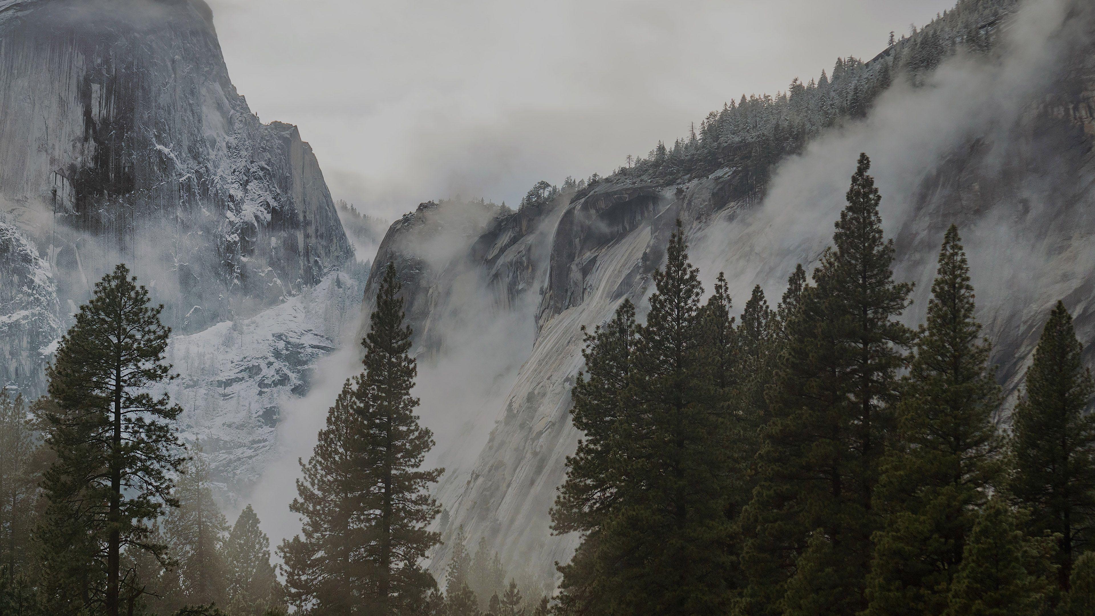 3840x2160 Yosemite Snow Dark Mountain Nature Wallpaper