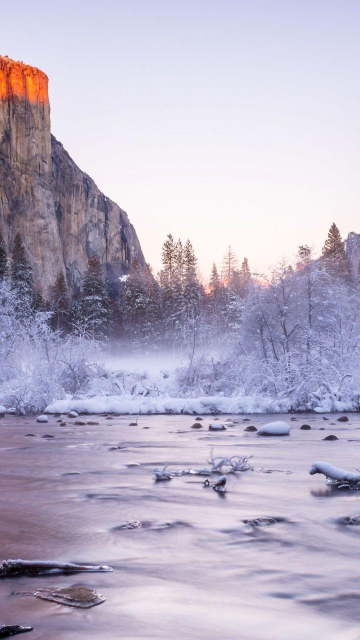 720x1280 Download Yosemite, 5k, 4k wallpaper, National Park, California, USA, winter, tourism, travel, lake, mountain Samsung Galaxy S3 wallpaper 720x1280