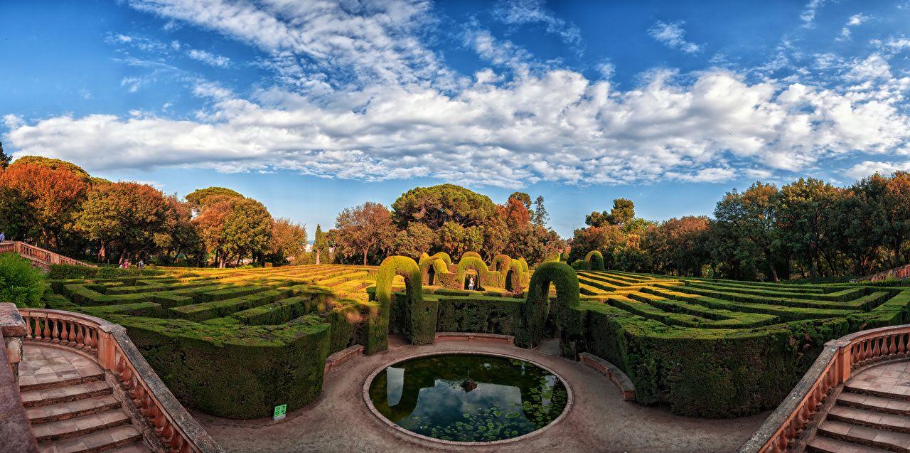 1280x637 Image Barcelona Spain Fountains Nature Autumn Parks Shrubs Design
