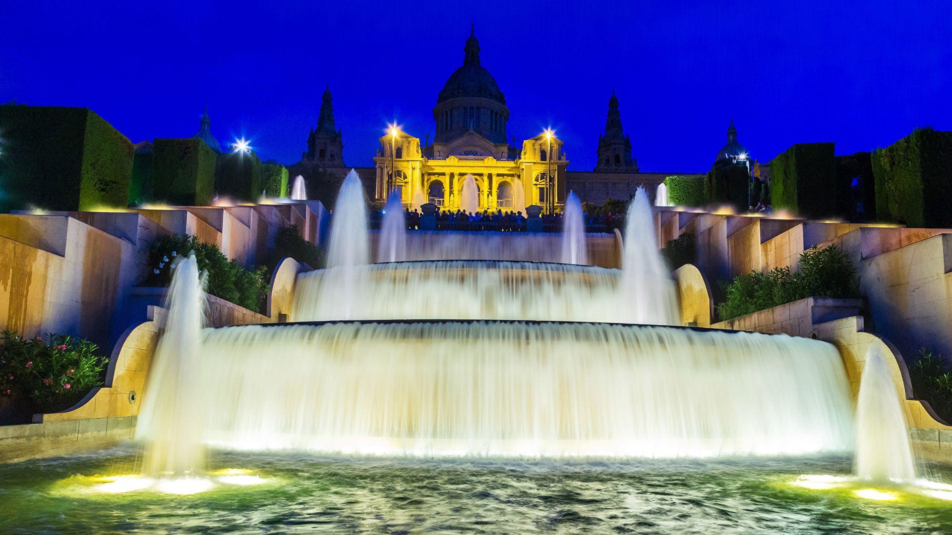 1920x1080 Desktop Wallpaper Barcelona Spain Fountains Night Street 1920x1080