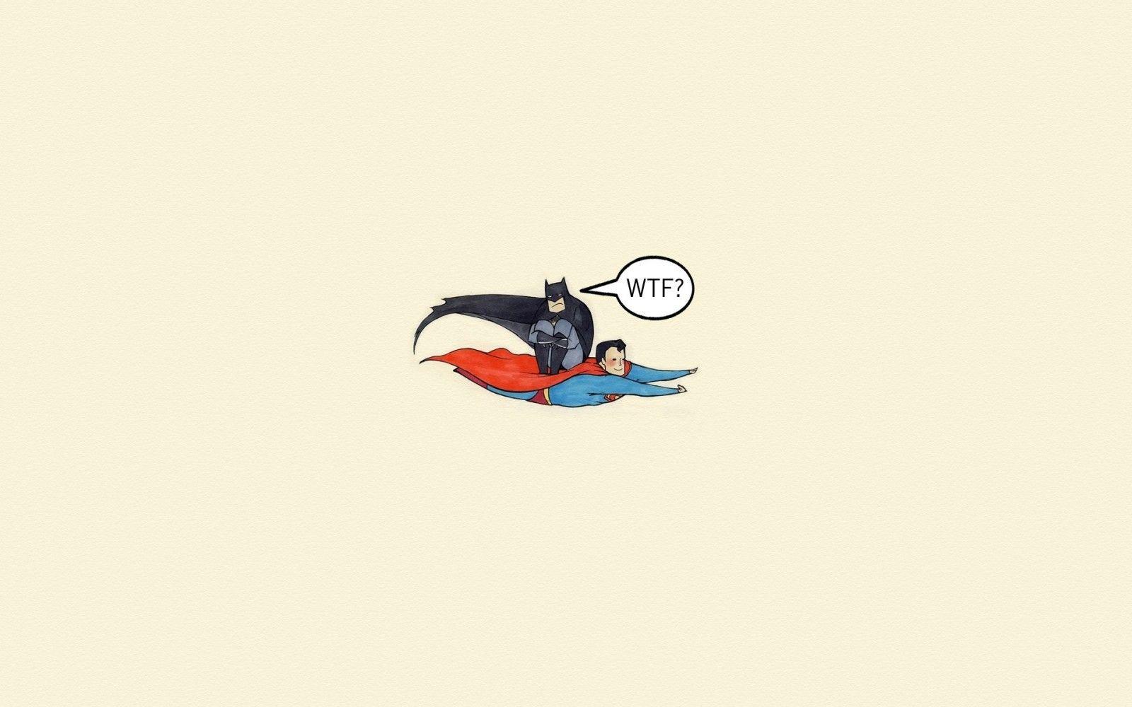 1600x1000 #simple background, #humor, #minimalism, #Batman, #DC Comics, #artwork, #WTF, #Superman, wallpaper