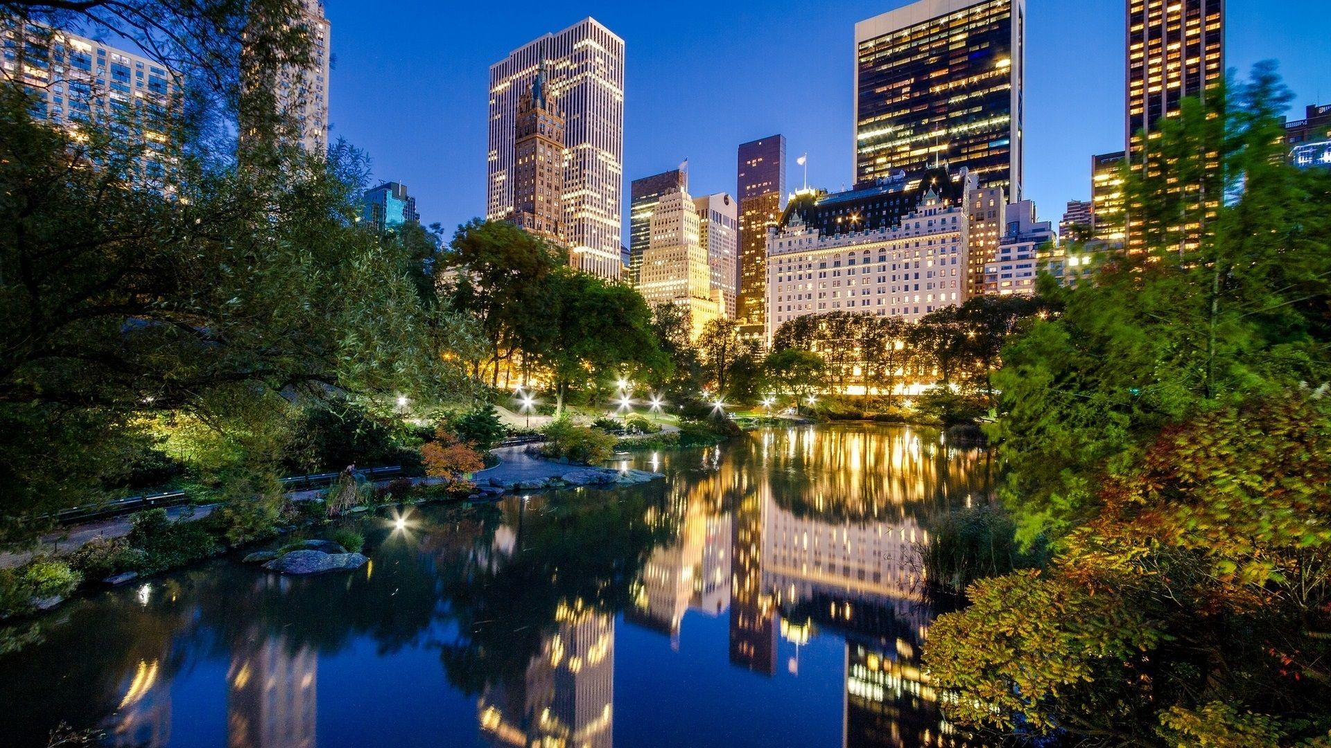 1920x1080 Wallpaper New York City, Manhattan, Central Park, USA, lake, buildings, night city 1920x1200 HD Picture, Image