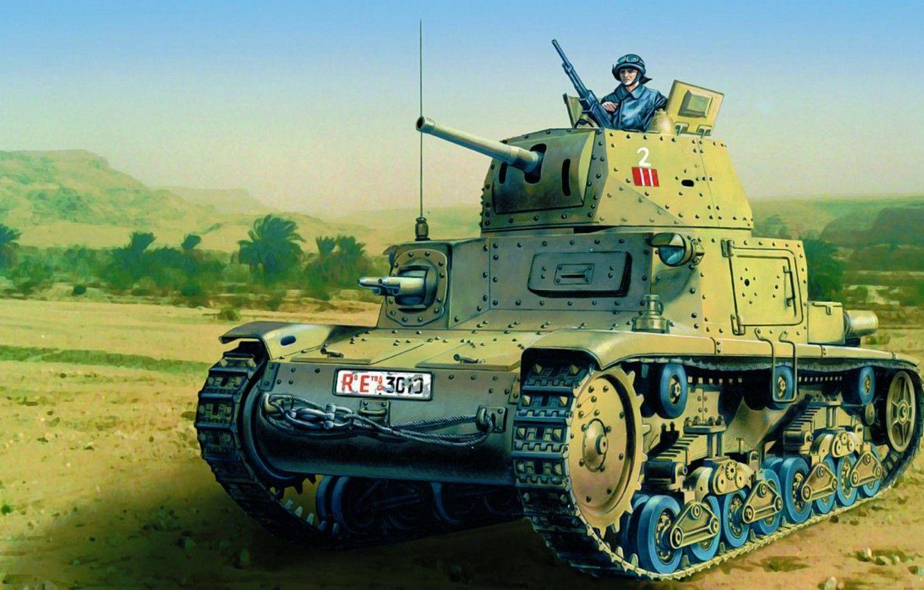 1332x850 Wallpaper War, Art, Painting, Tank, Ww Italian Medium Tank, Fiat M13 40 Image For Desktop, Section оружие