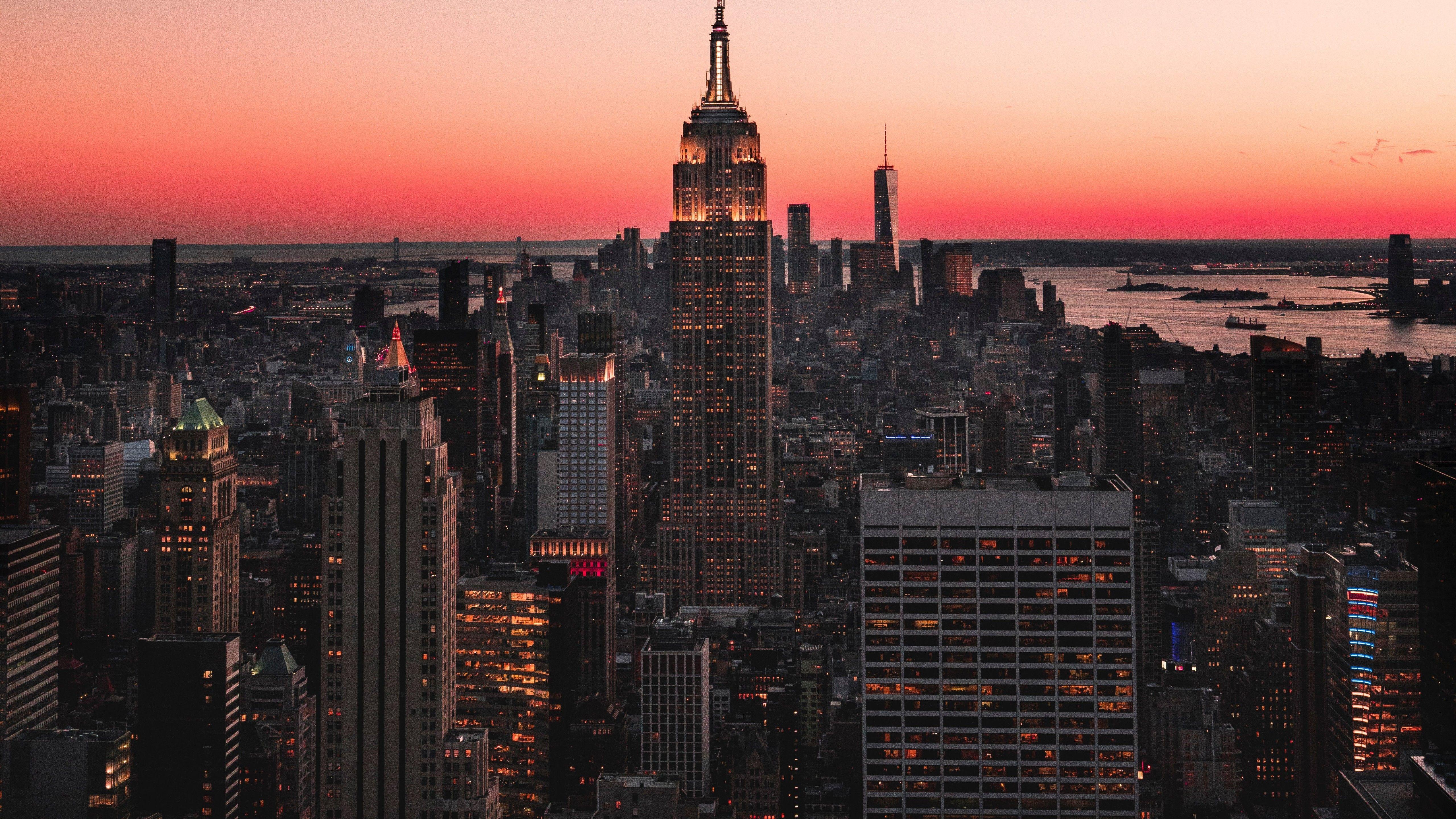 5120x2880 Empire State Building 4K Wallpaper, Skyscraper, New York City, Sunset, Cityscape, Skyline, Urban, 5K, World