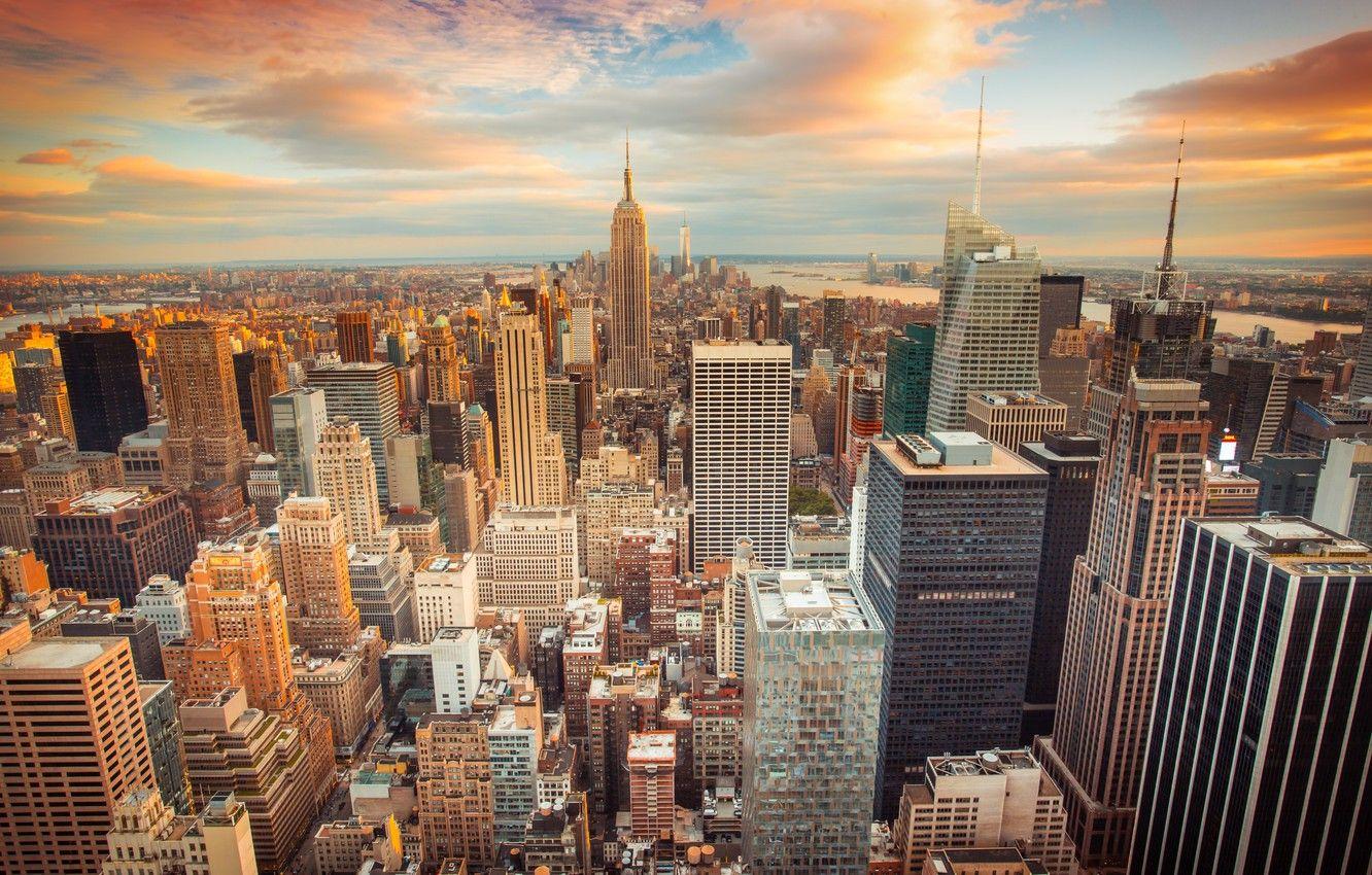 1332x850 Wallpaper the city, USA, USA, New York, skyscrapers, sunset, New York City, buildings, downtown, skyscrapers image for desktop, section город