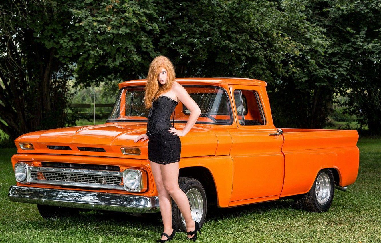 1332x850 Wallpaper girl, background, Pick up, Chevrolet C10 image for desktop, section девушки