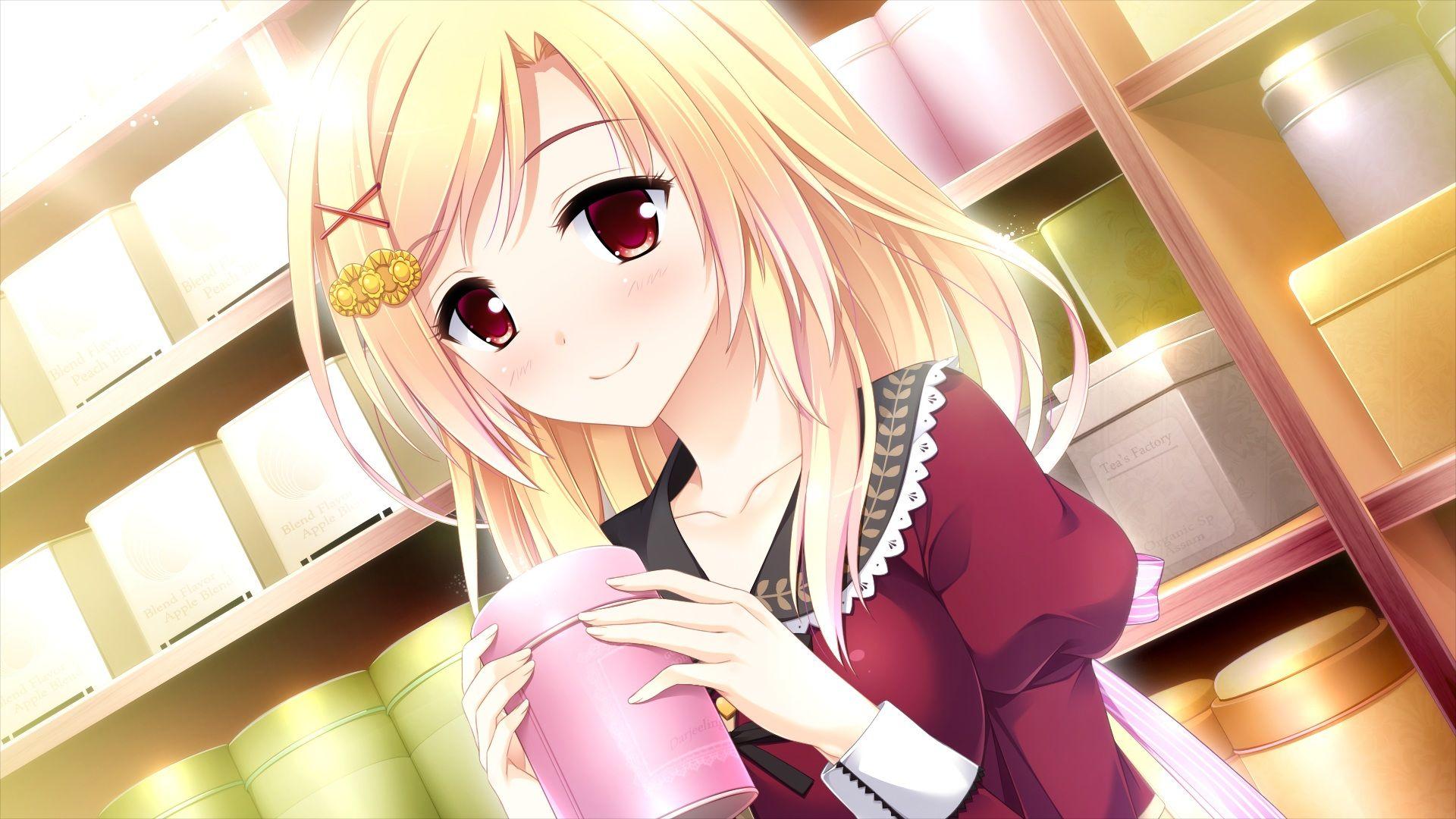 1920x1080 Sakura Mau Otome No Rondo, school uniform, wallpaper, anime girl, Blonde Hair, red eyes, anime, seifuku, Kadowaki Sakura, long hair wallpaper