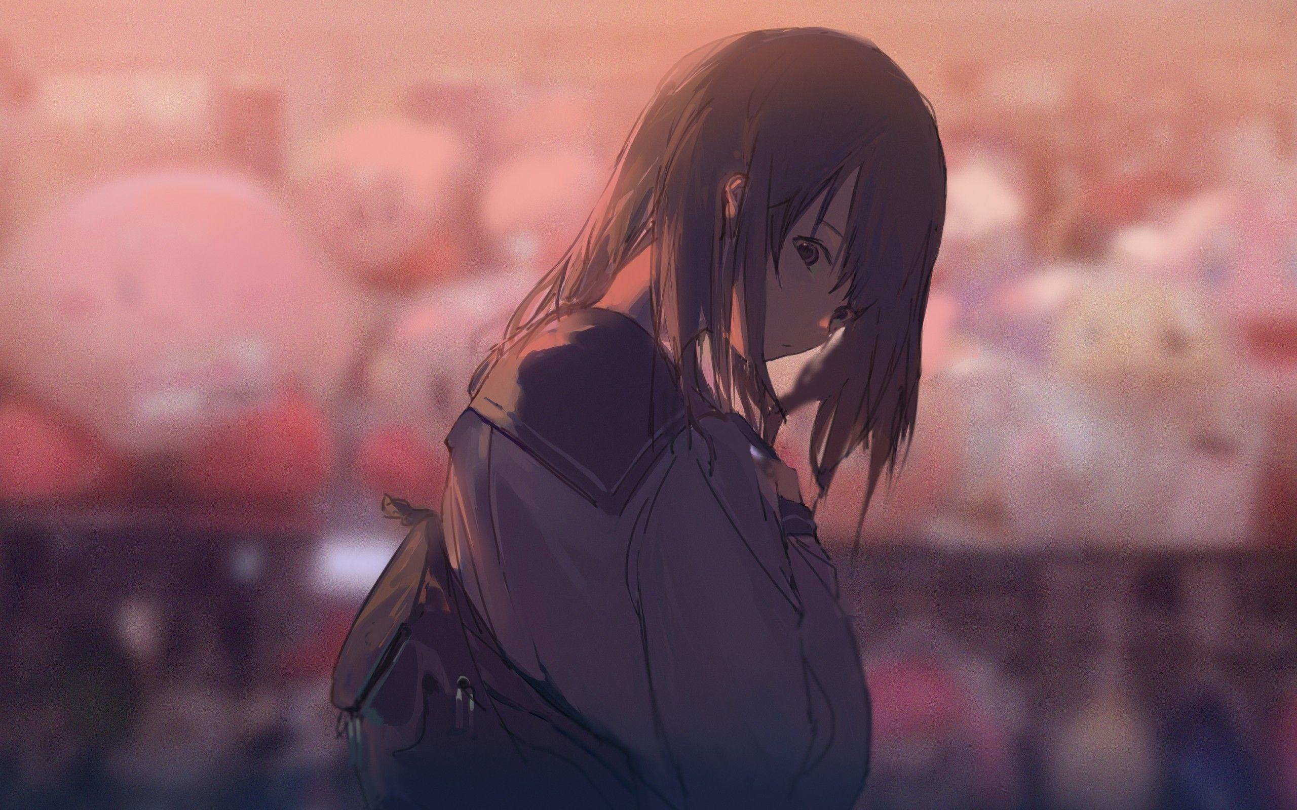 2560x1600 Download 2560x1600 Anime School Girl, Back View, Brown Hair Wallpaper for MacBook Pro 13 inch