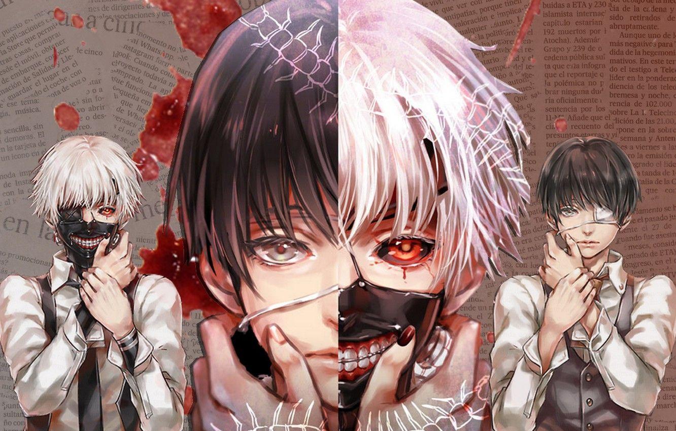 1332x850 Wallpaper blood, monster, mask, pain, tears, gray, eye patch, alter ego, Tokyo Ghoul, Ken Kanek, Tokyo Ghoul, centipede, eater image for desktop, section сёнэн