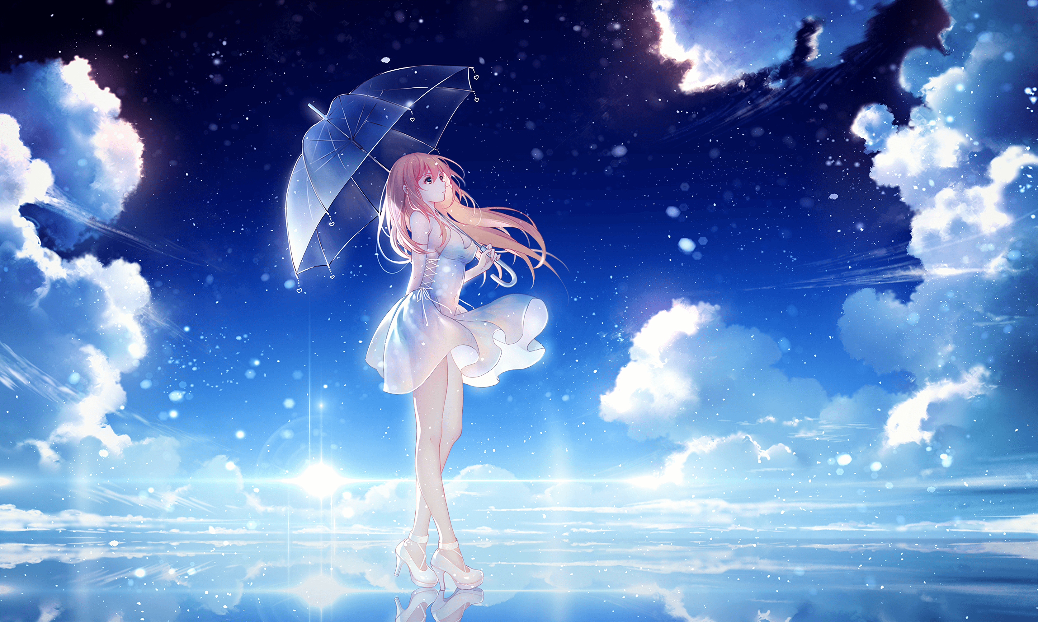 Anime girl, umbrella, dark, white hair, umbrella, Anime, HD phone wallpaper