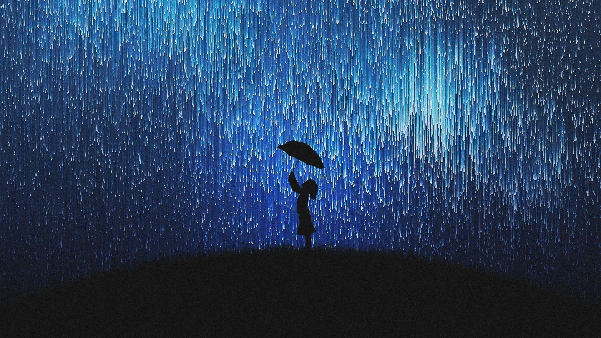 1920x1080 Desktop wallpaper silhouette, girl in rain, fun, mood, umbrella, HD image, picture, background, de8a20