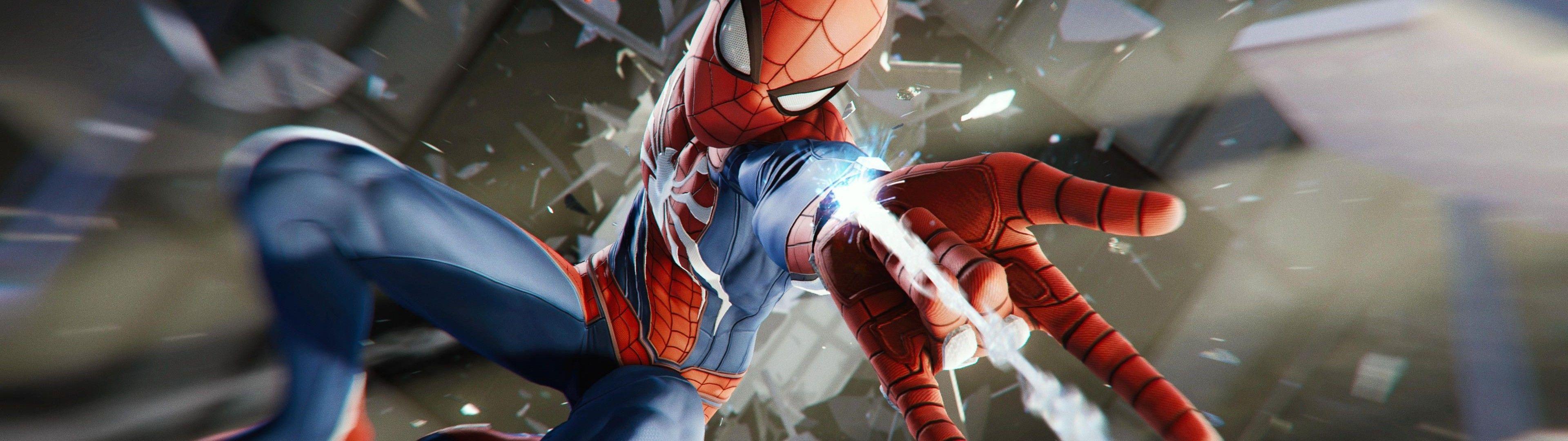 3840x1080 Download 3840x1080 Spider Man, Jumping, Web Wallpaper