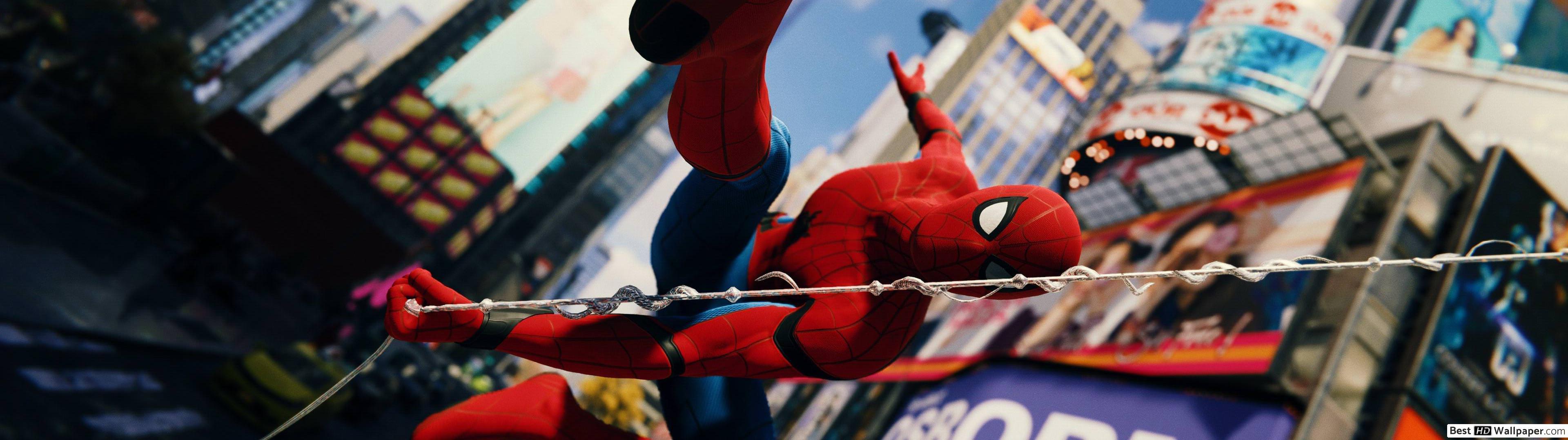 3840x1080 Spider man in the city HD wallpaper download