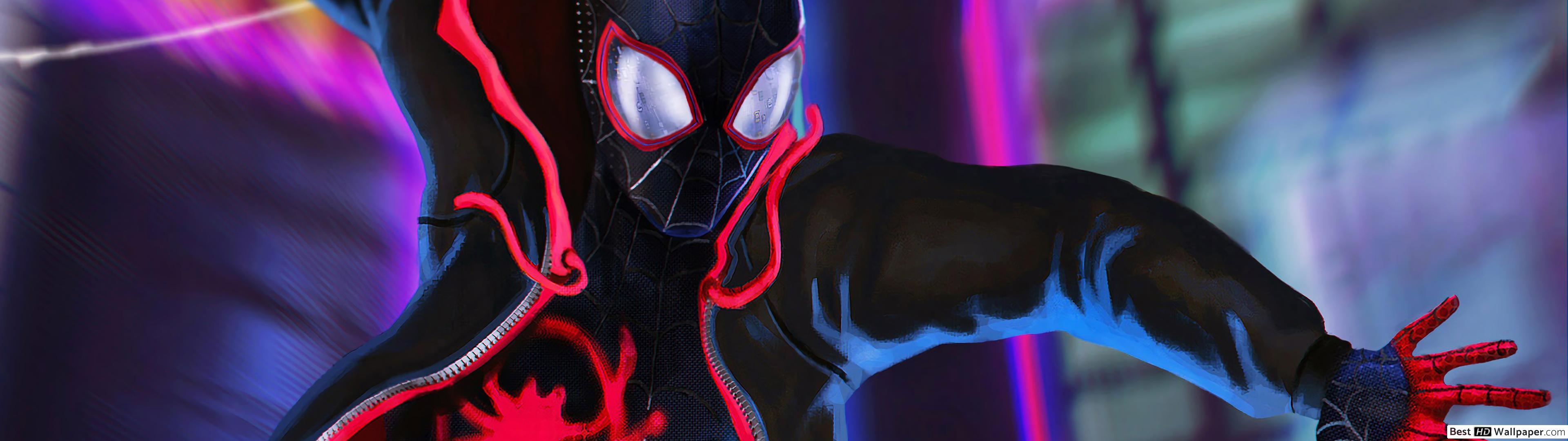 3840x1080 Black Spider Man, Into The Spider Verse HD Wallpaper Download