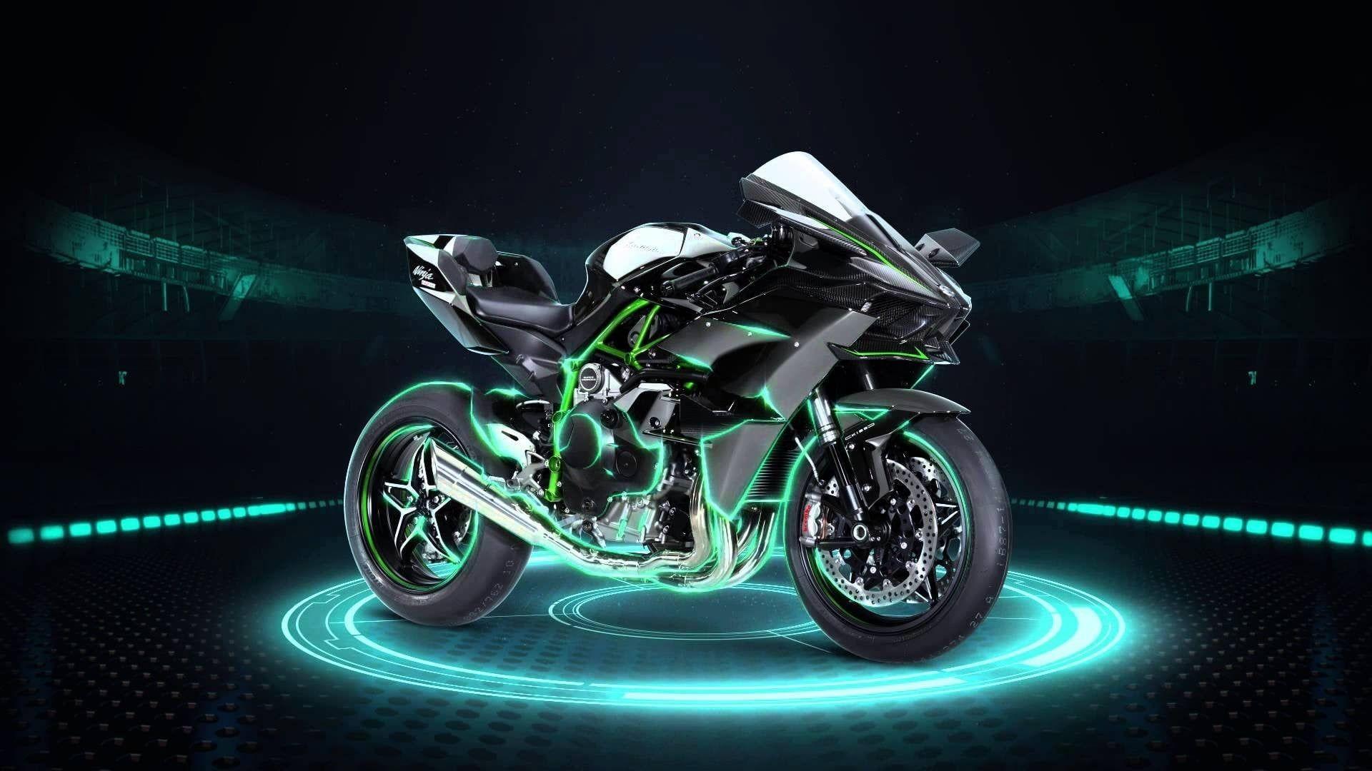 1920x1080 Wallpaper black and green Kawasaki H2R sports bike, motorcycle, Kawasaki Ninja H2R. Kawasaki ninja, Sport bikes, Sports bikes motorcycles