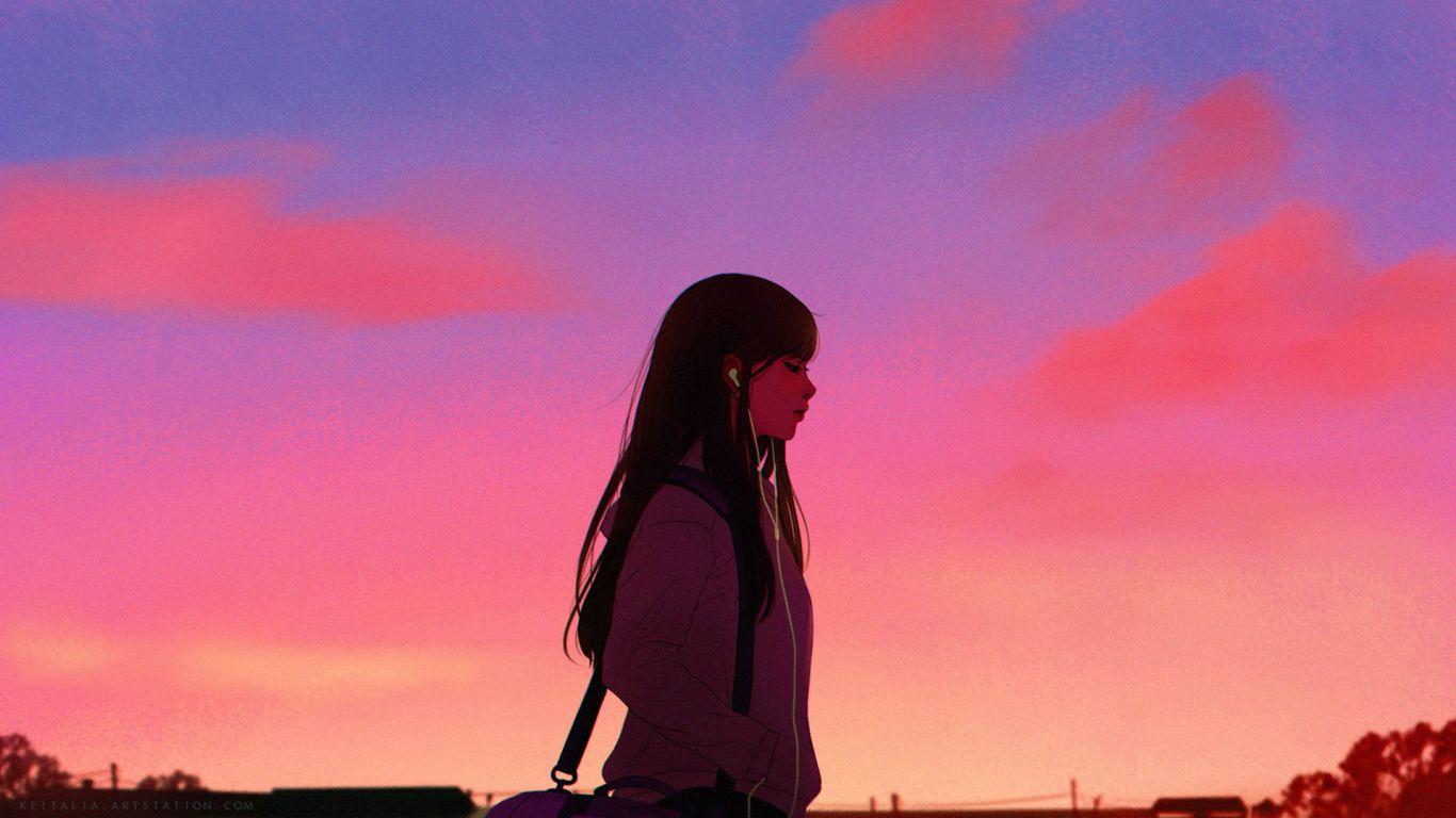1366x768 Anime Girl Listening Music 1366x768 Resolution Wallpaper, HD Anime 4K Wallpaper, Image, Photo and Background