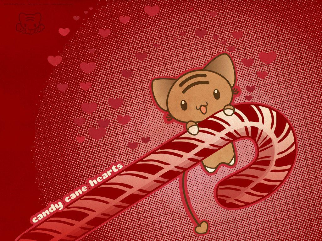 1024x768 Candy Cane Hearts Wallpaper