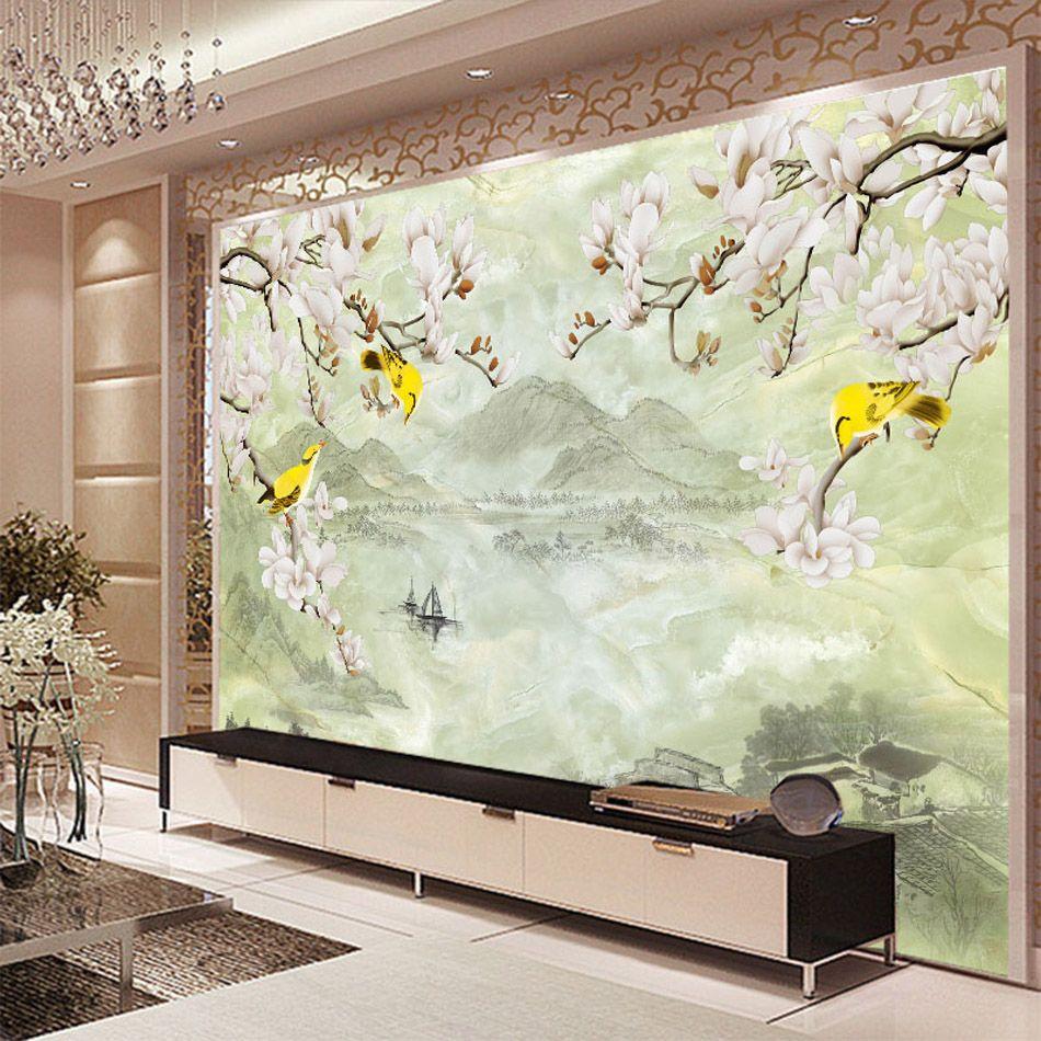 950x950 ShineHome Hand painted Oil Style Winter Plum Trees Flowers Birds Mountain Wallpaper Mural Rolls Hotel Living Room Background. mountain wallpaper. style wallpaperwallpaper mural