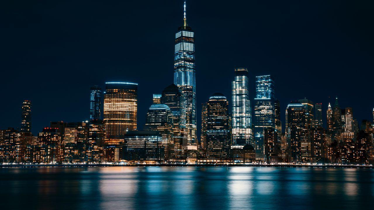 1280x720 Exchange Place, Cityscape, Night, Reflections, New New York At Night Wallpaper & Background Download