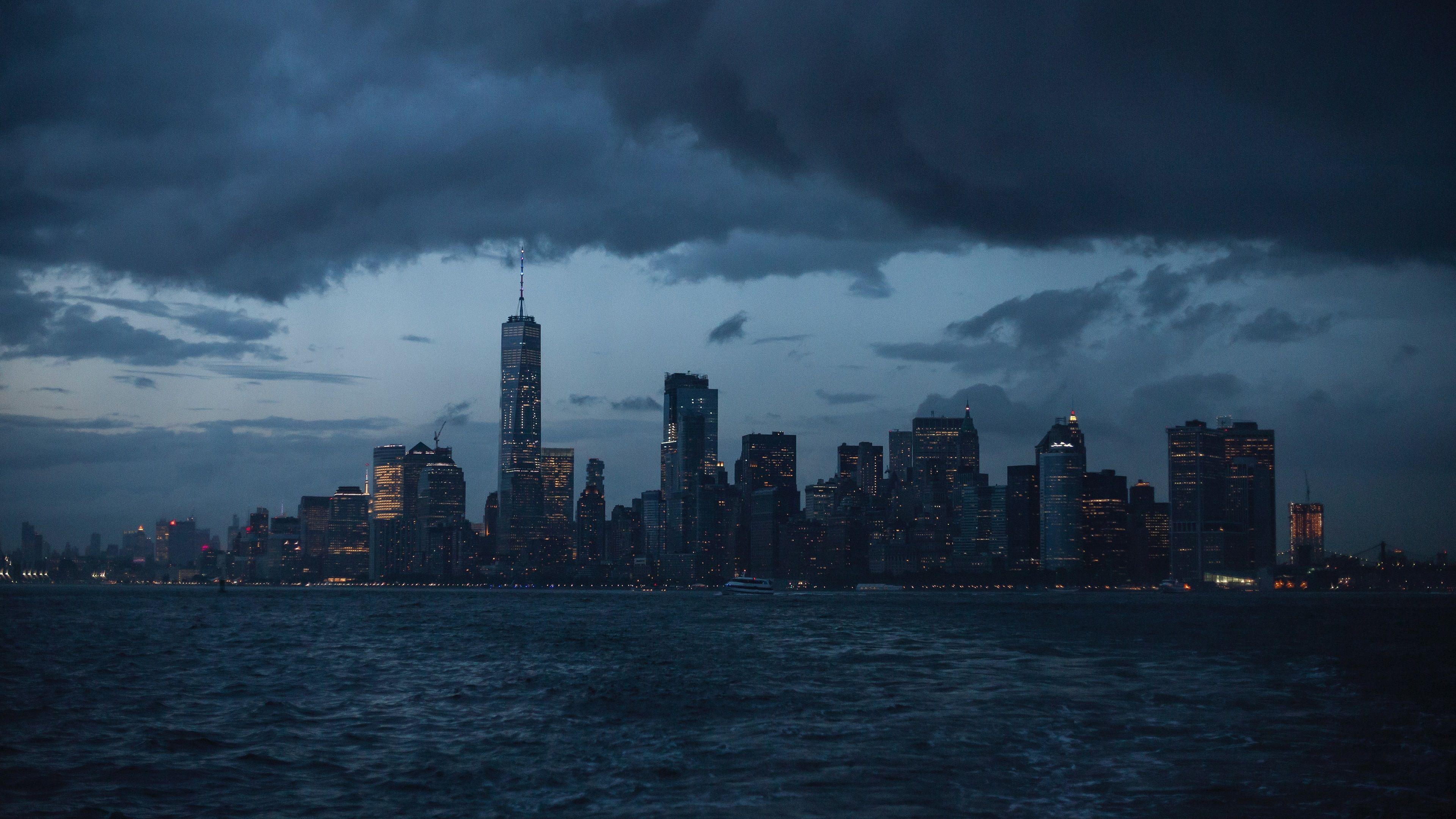 3840x2160 Wallpaper New York night view, skyscrapers, river, USA 3840x2160 UHD 4K Picture, Image