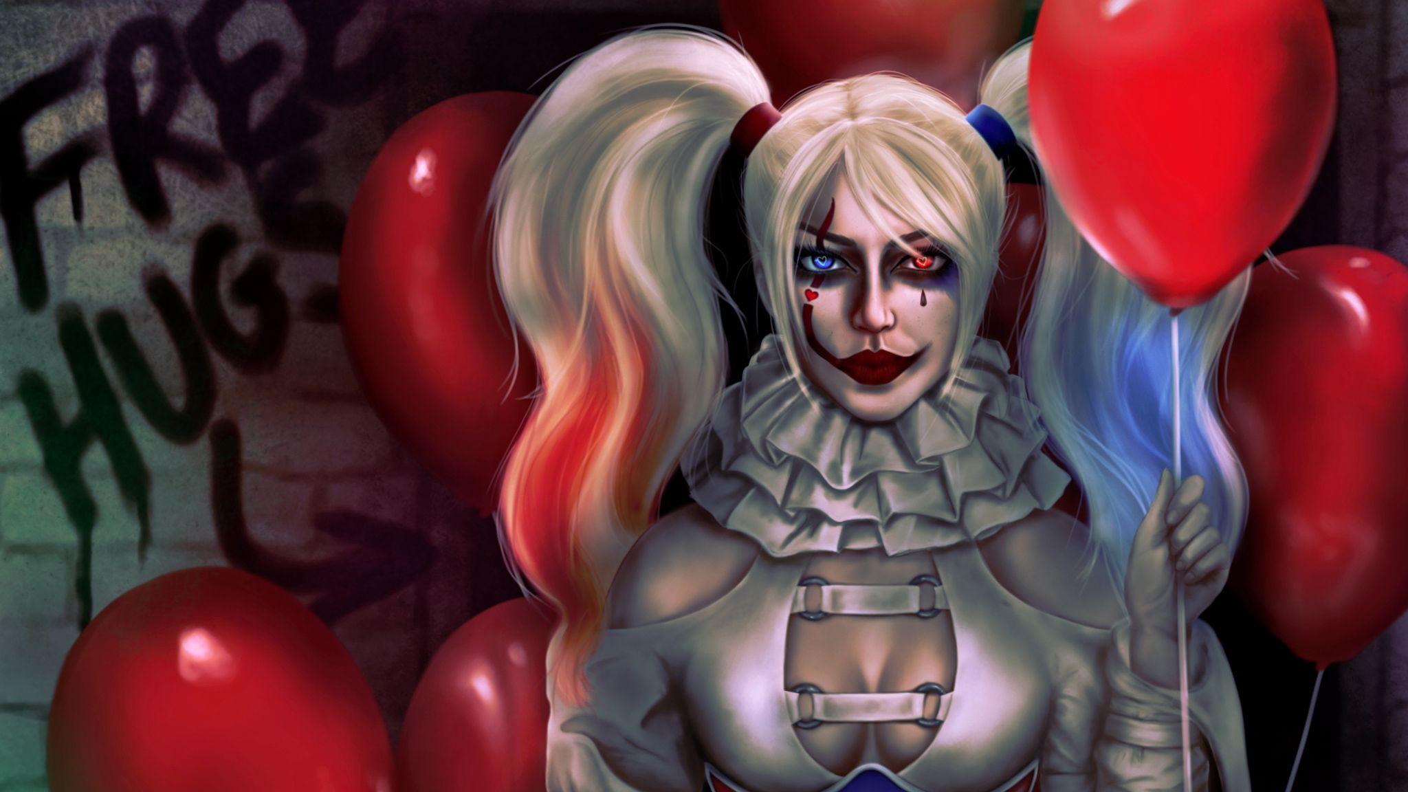 2048x1152 Killer Clown Harley, HD Superheroes, 4k Wallpaper, Image, Background, Photo and Picture