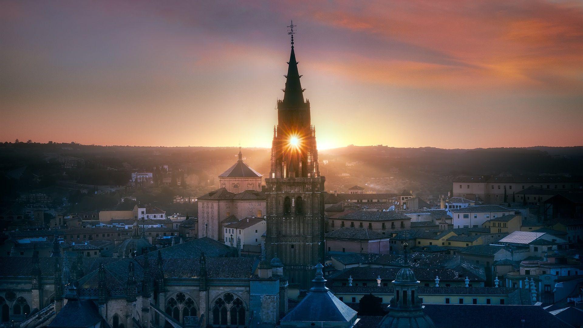 1920x1080 Wallpaper Toledo, Spain, church, city, evening, sunset 1920x1200 HD Picture, Image