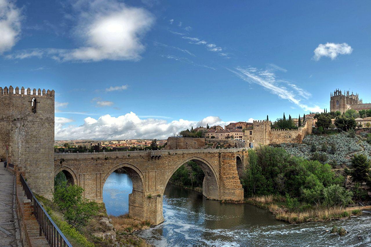 1280x853 Photo Toledo Spain Fortress Bridges Sky river Cities