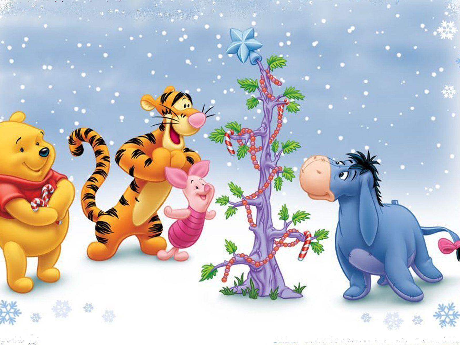1600x1200 Cartoon Winnie The Pooh And Friends Winter Christmas Tree Wallpaper HD 1920x1200 :