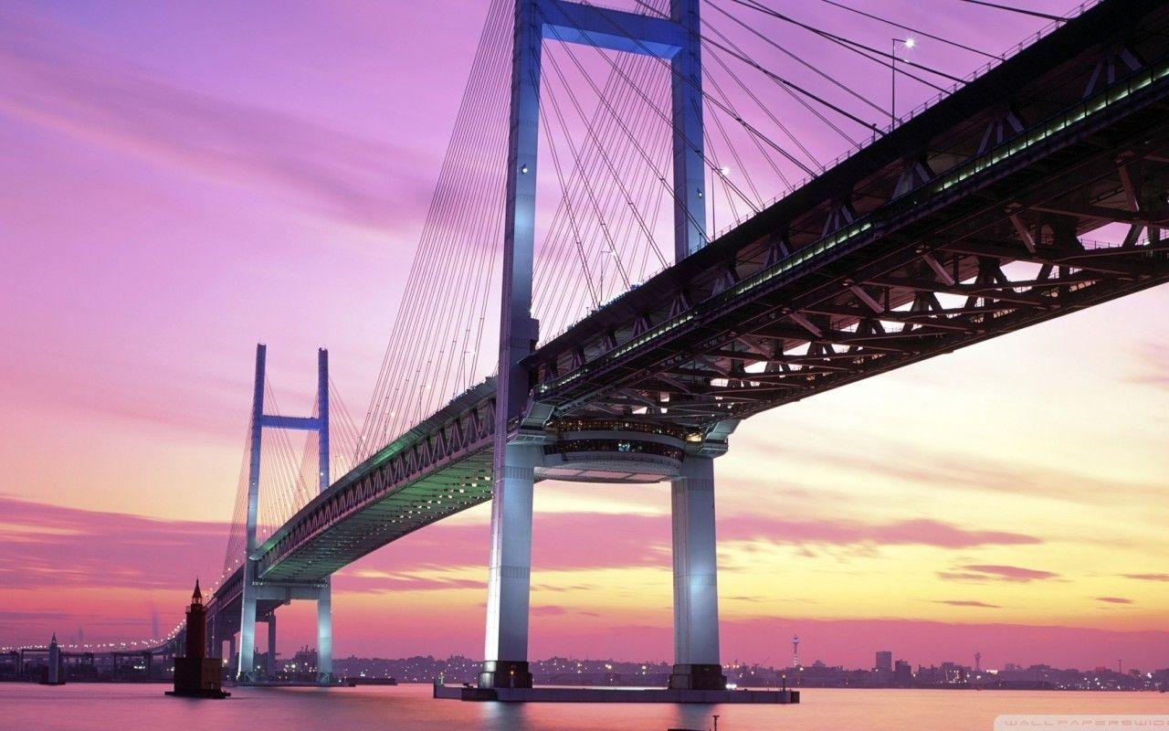 1280x800 Bridges: Yokohama Bridge Japan Sunset Japanese Sky Desktop