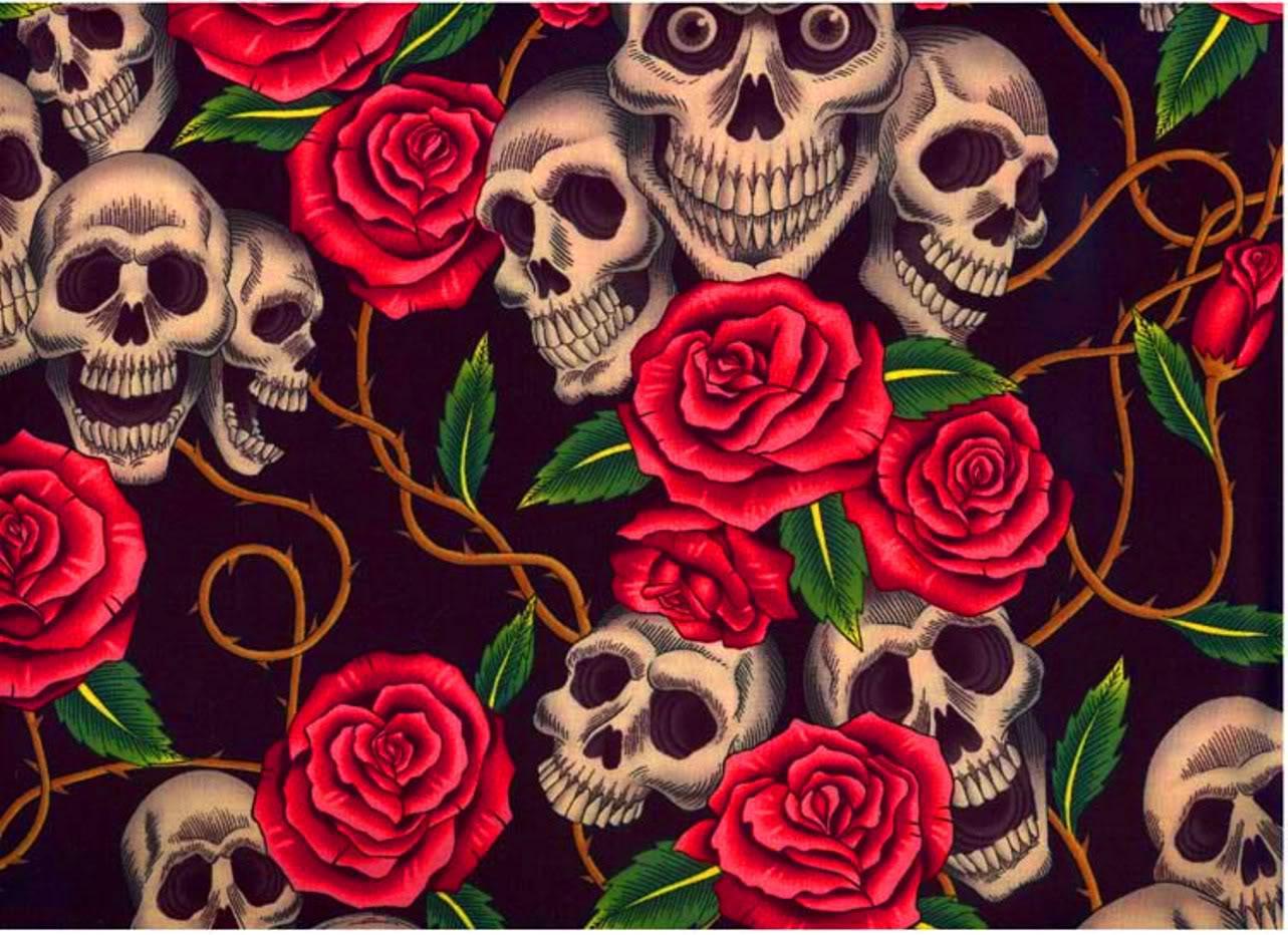 1283x932 Desktop Skulls Roses 4k Wallpaper