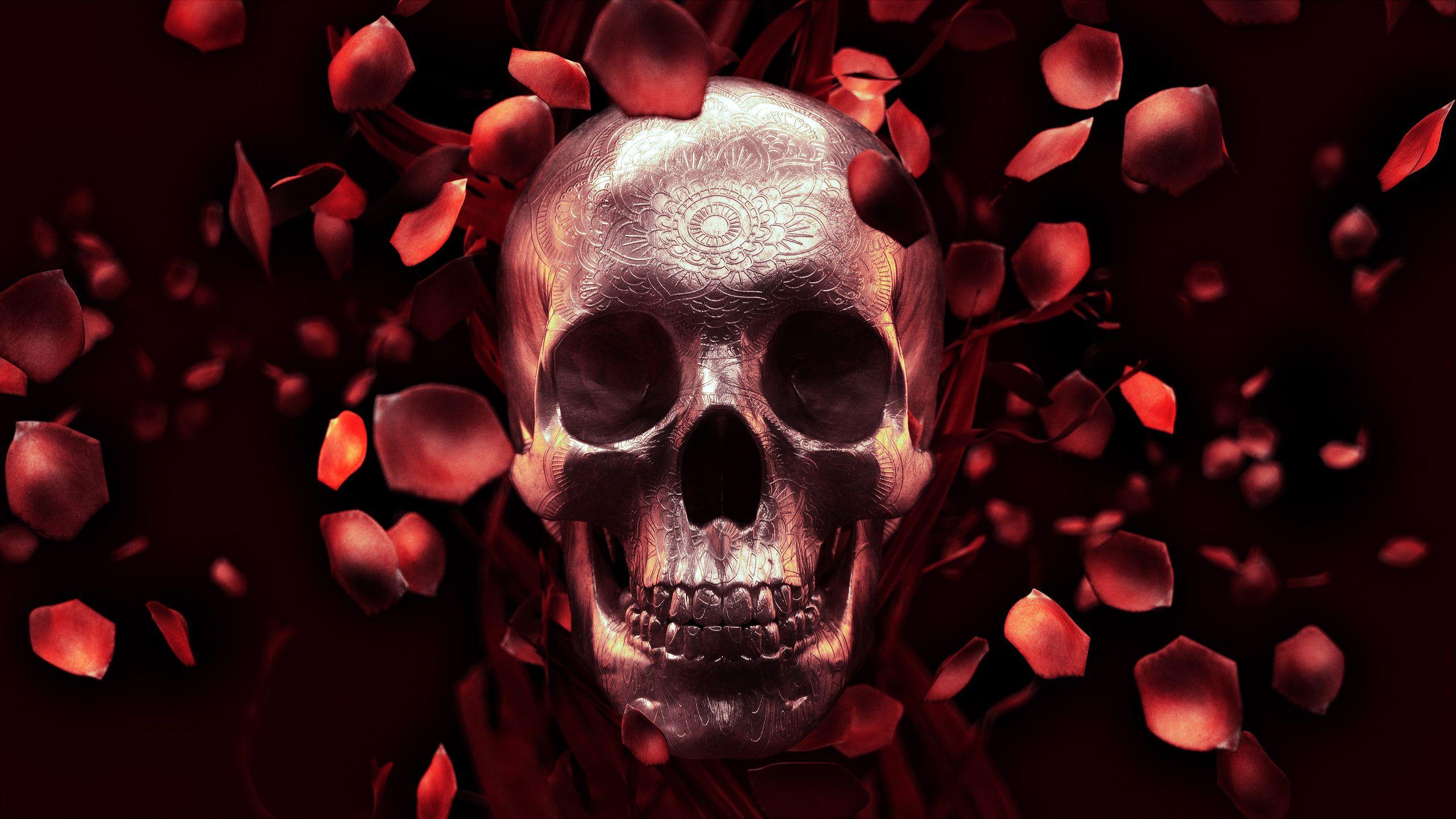 2560x1440 Rose Petal Skull, HD Artist, 4k Wallpaper, Image, Background, Photo and Picture