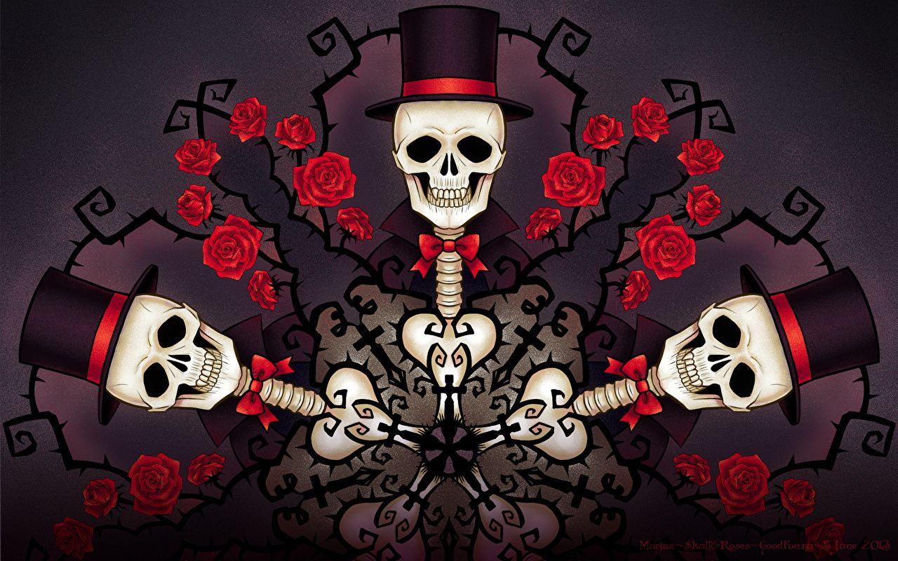 1280x800 Roses With Skulls Background