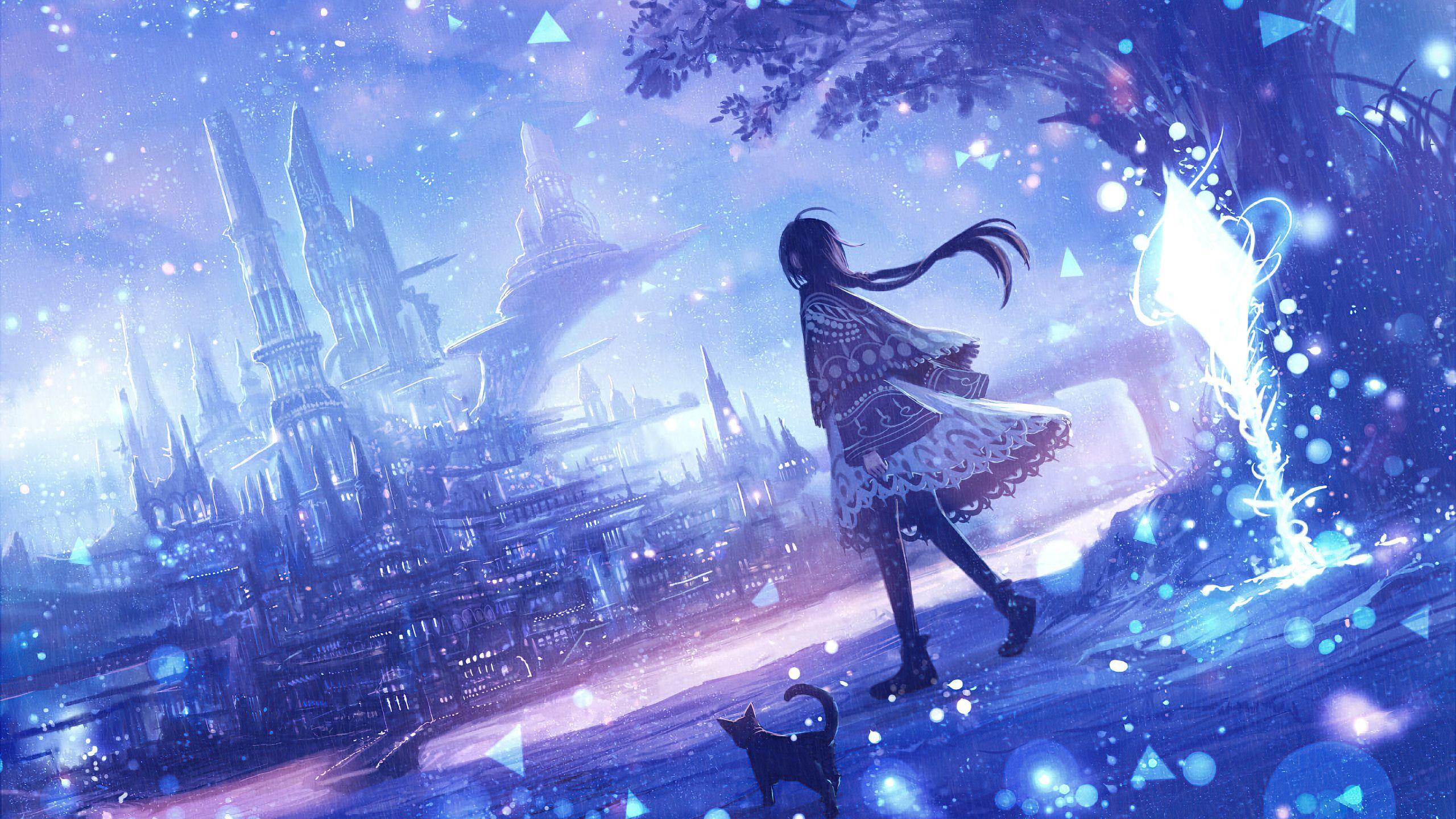 2560x1440 Anime Original Evening Walk With Cat 4k 1440P Resolution HD 4k Wallpaper, Image, Background, Photo and Picture