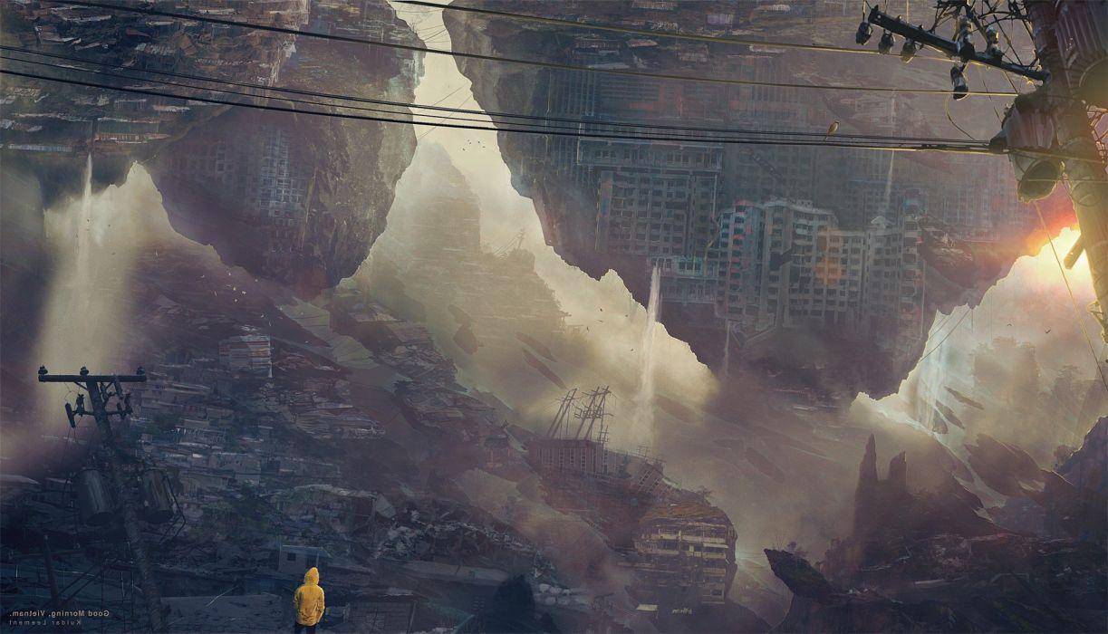 1223x700 Anime apocalyptic artwork Cityscape Kuldar Leement Morning wallpaperx1099