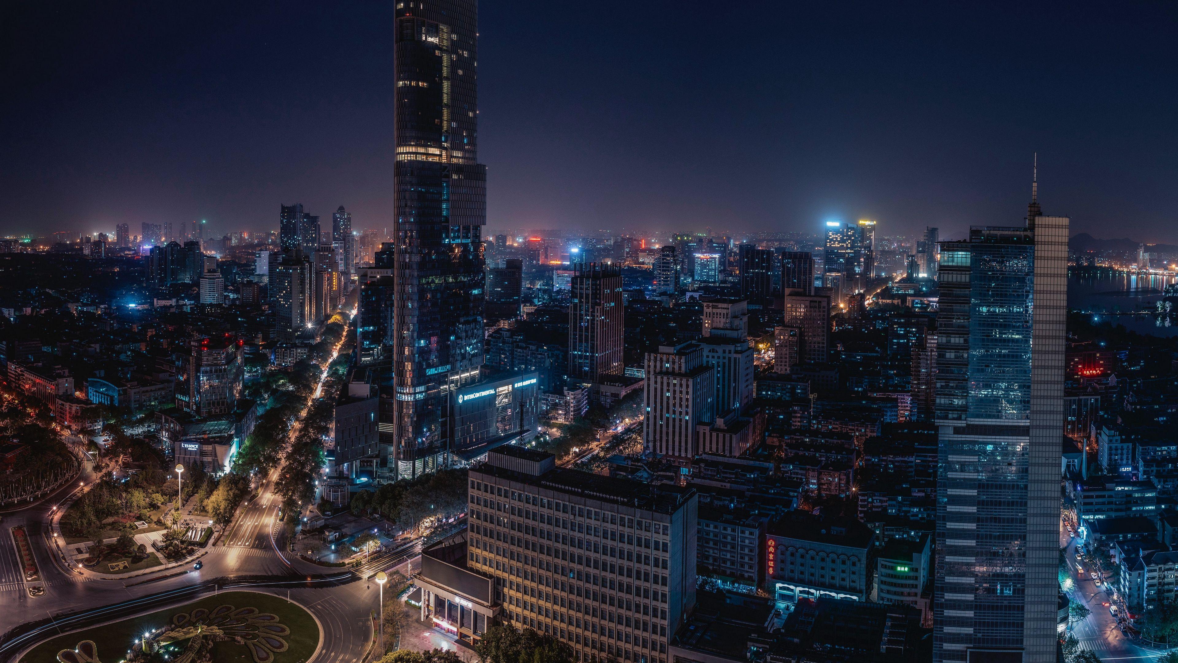 3840x2160 Wallpaper 4k night city, skyscrapers, nanjing, china 4k nanjing, night city, Skyscrapers