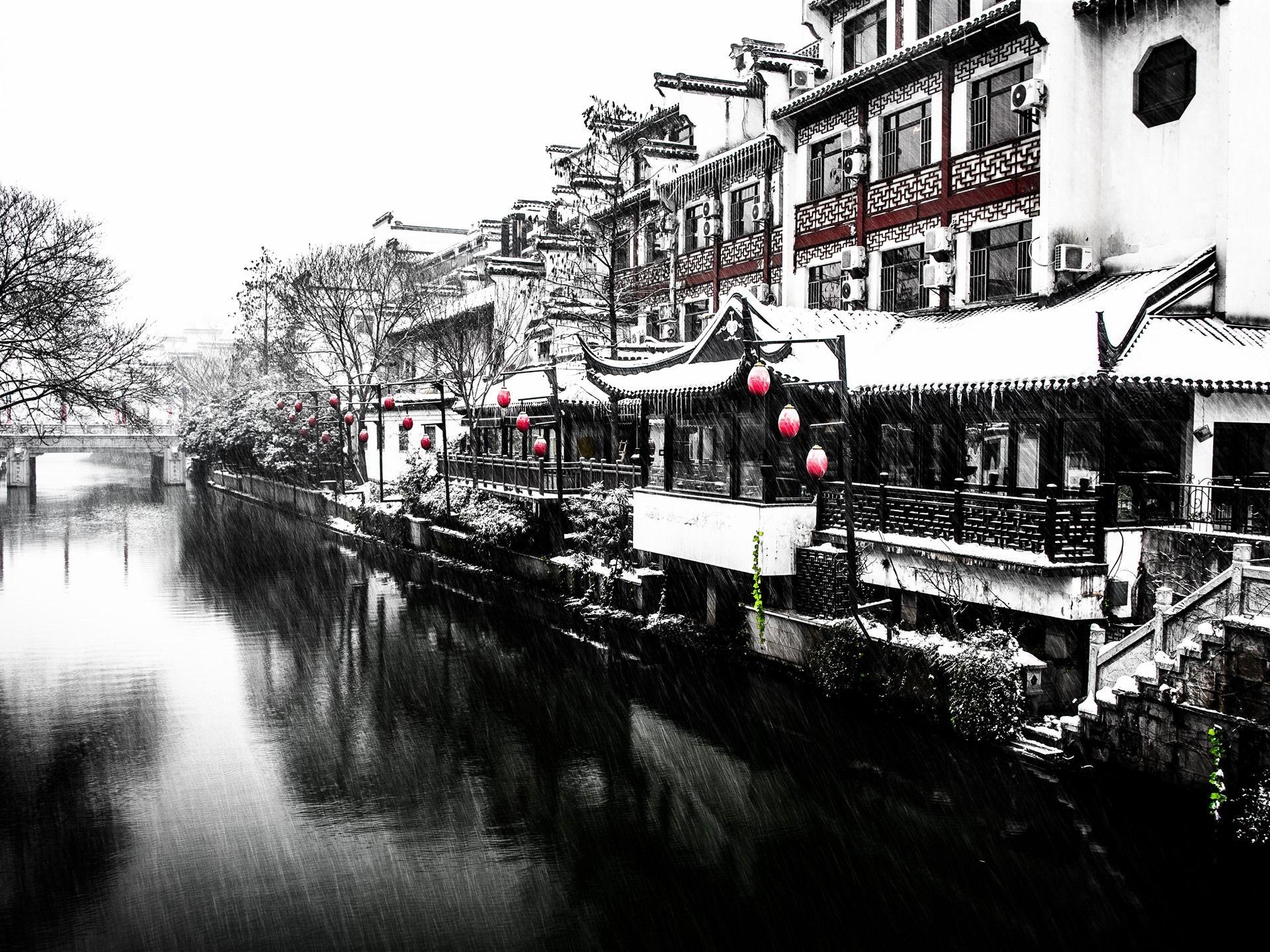 1920x1440 Wallpaper Nanjing, snowing, winter, river, house, retro style 5120x2880 UHD 5K Picture, Image