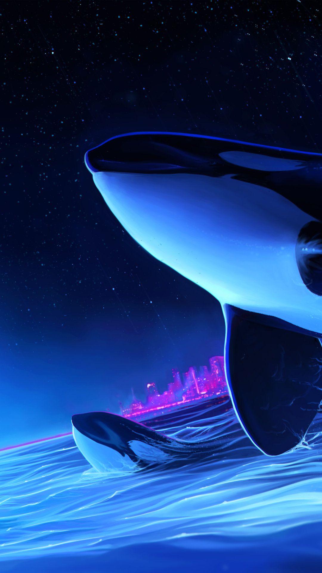 1080x1920 Orca in the night sea