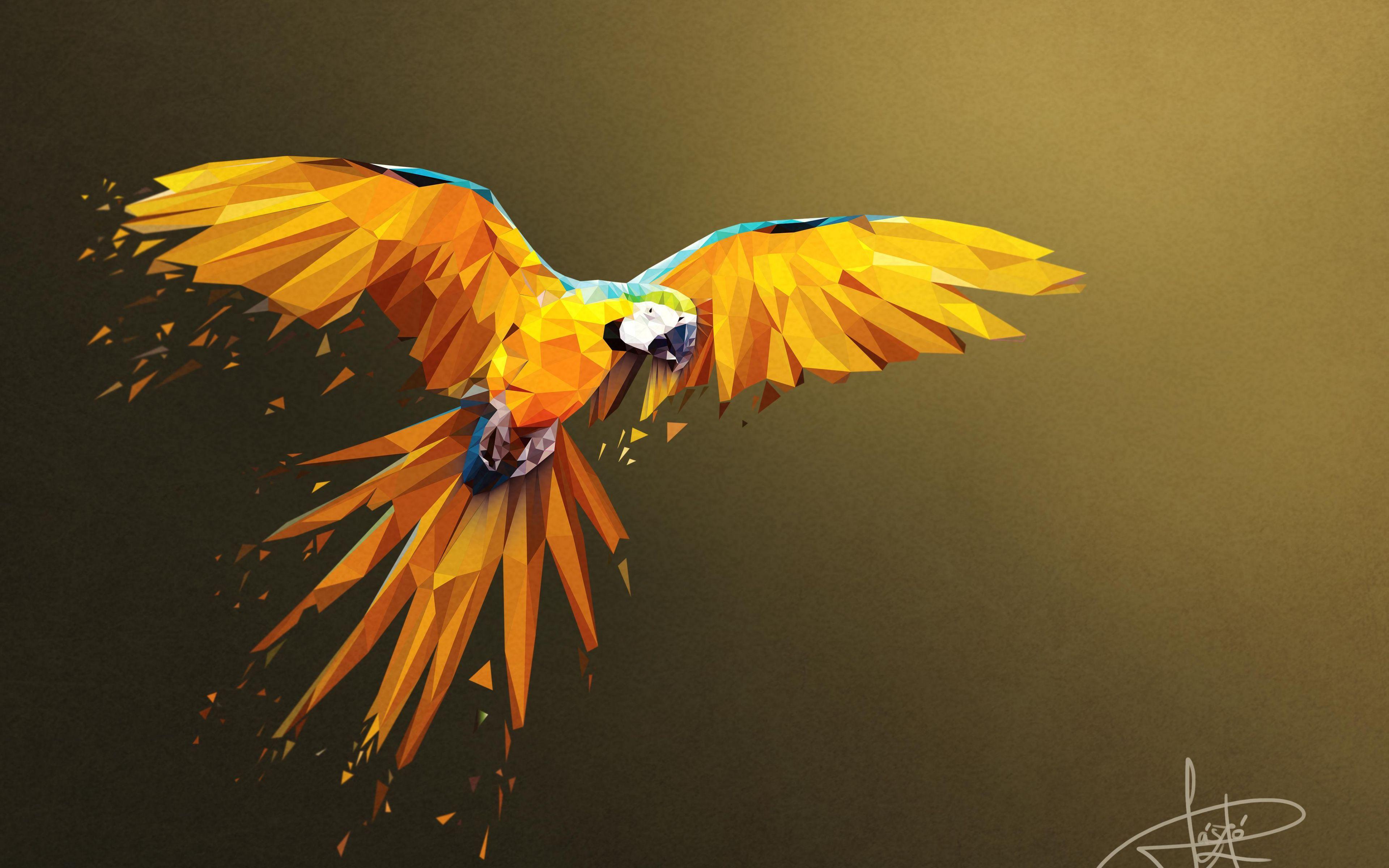 3840x2400 Download Macaw, flight, low poly, art wallpaper, 3840x 4K Ultra HD 16: Widescreen