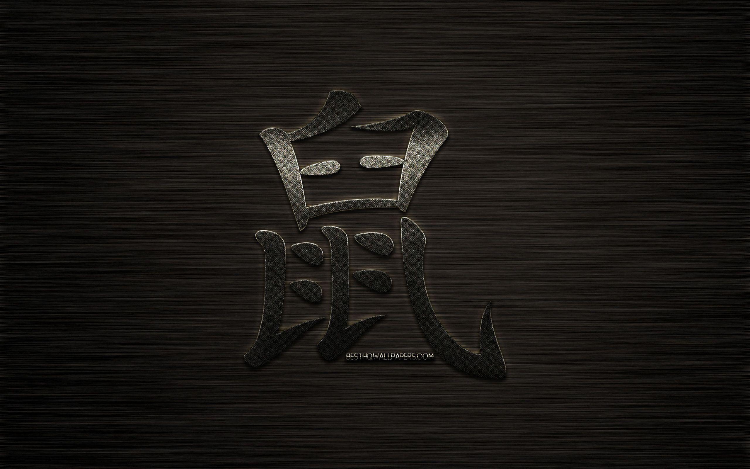 2560x1600 Download wallpaper Rat hieroglyph, chinese zodiac sign, metal hieroglyph, Rat kanji hieroglyph, dark metal background, year of the Rat, chinese horoscope, Rat, chinese zodiac signs for desktop with resolution 2560x1600. High Quality
