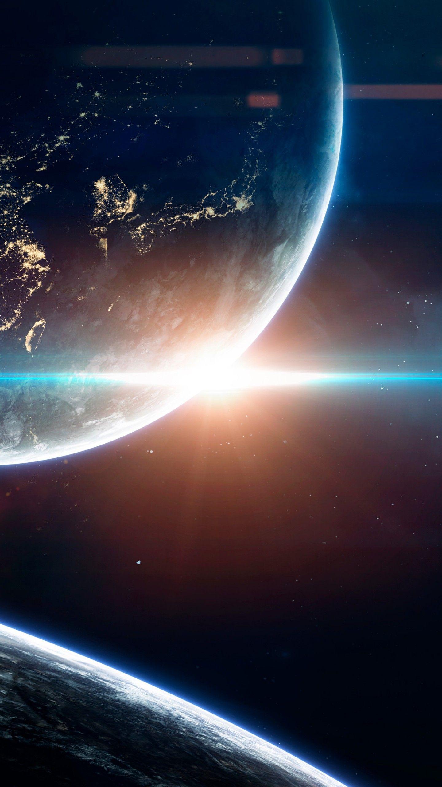 1440x2560 Earth 4K Wallpaper, Sun, Planets, Stars, Galaxy, Blue, Space