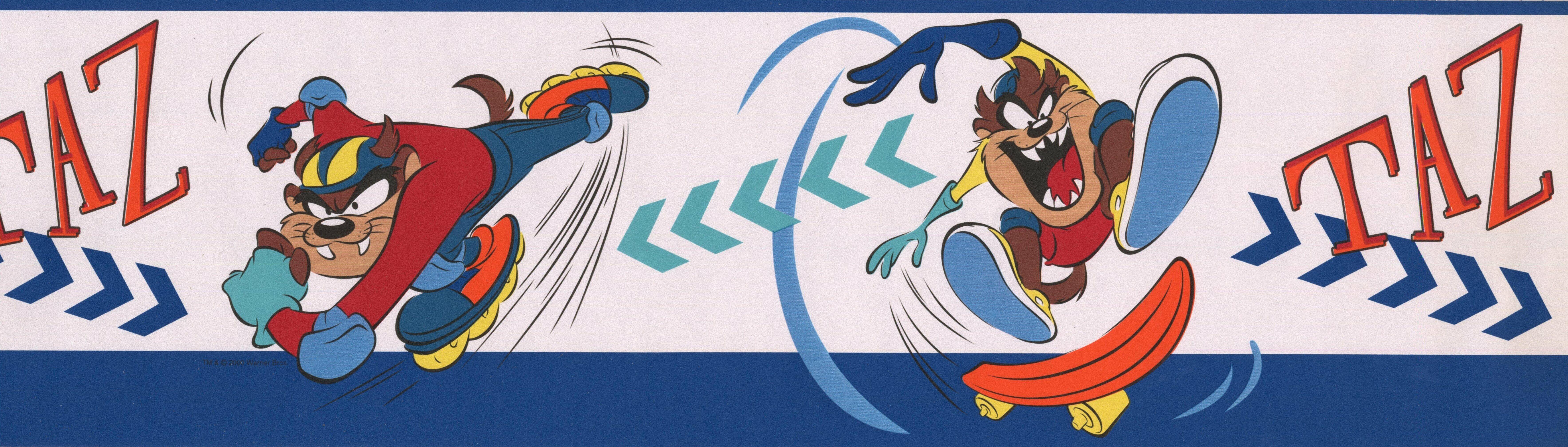 7068x2014 RetroArt Taz on Skateboard and Rollerblades Looney Tunes Disney Cartoon 30' x 7'' Wallpaper Border
