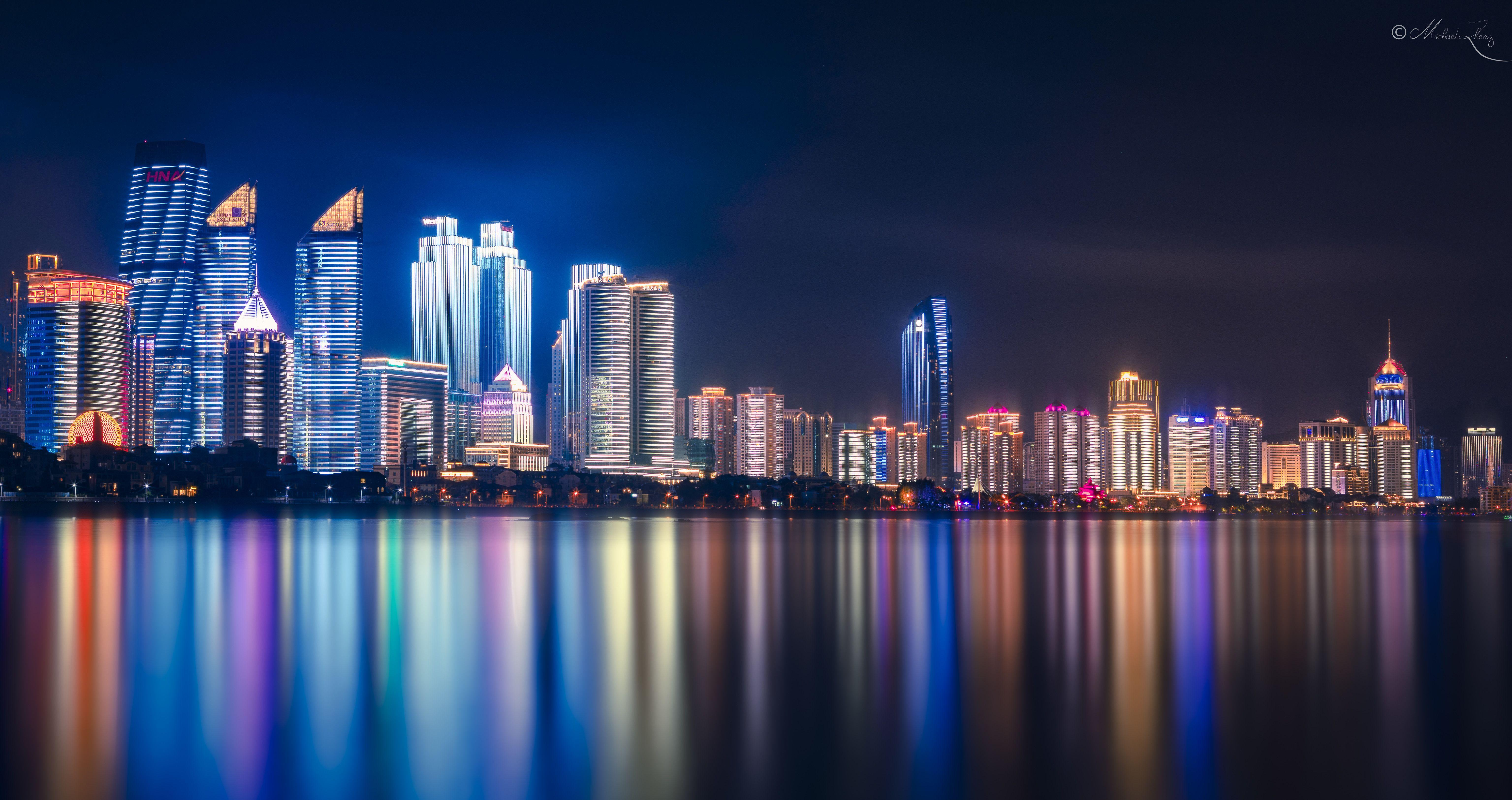6144x3253 Qingdao Wallpaper 4K, China, Night, Cityscape