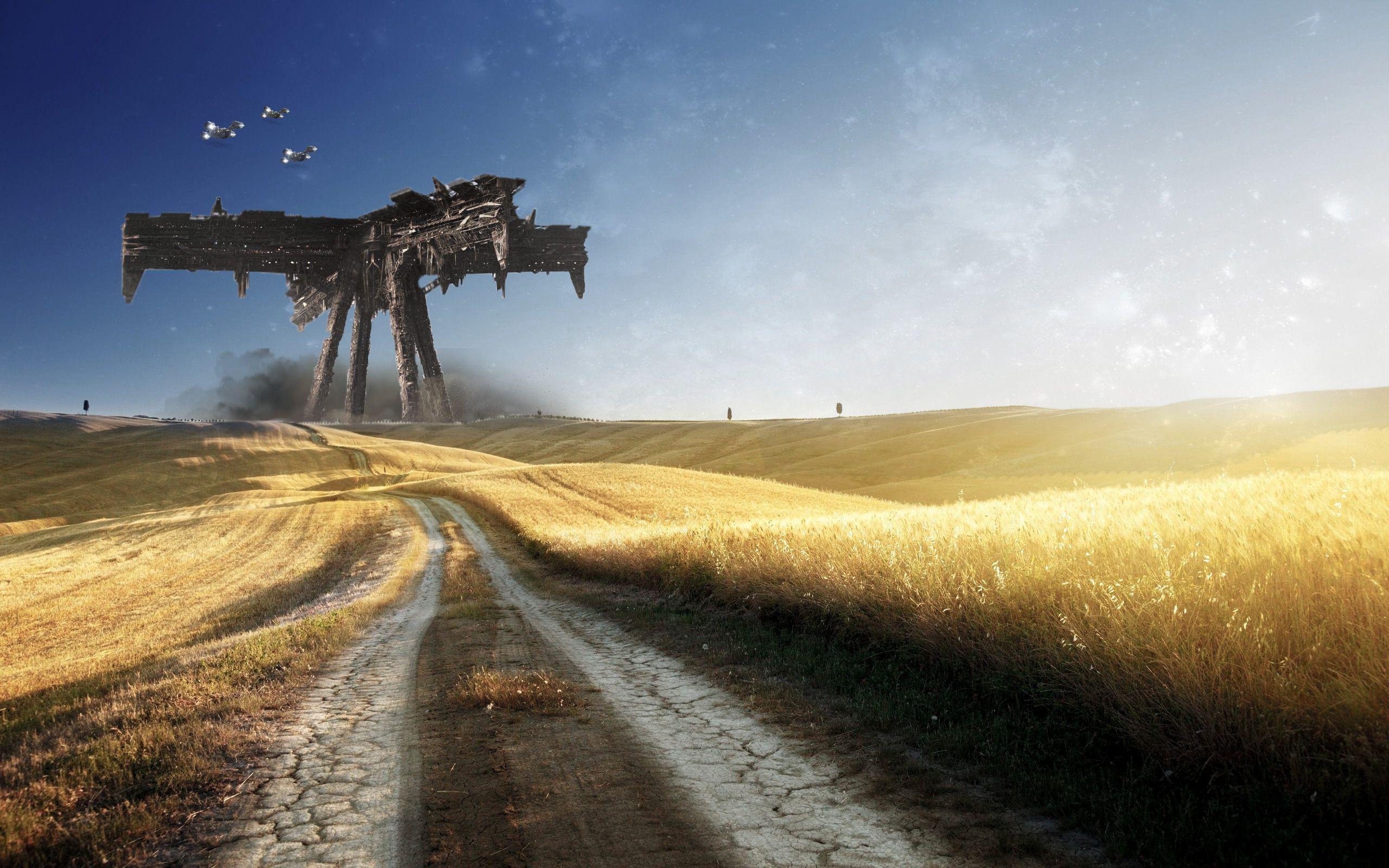 2560x1600 fantasy Art, Sky, Aliens, Earth, Space, Road, Falling Skies, Field Wallpaper HD / Desktop and Mobile Background