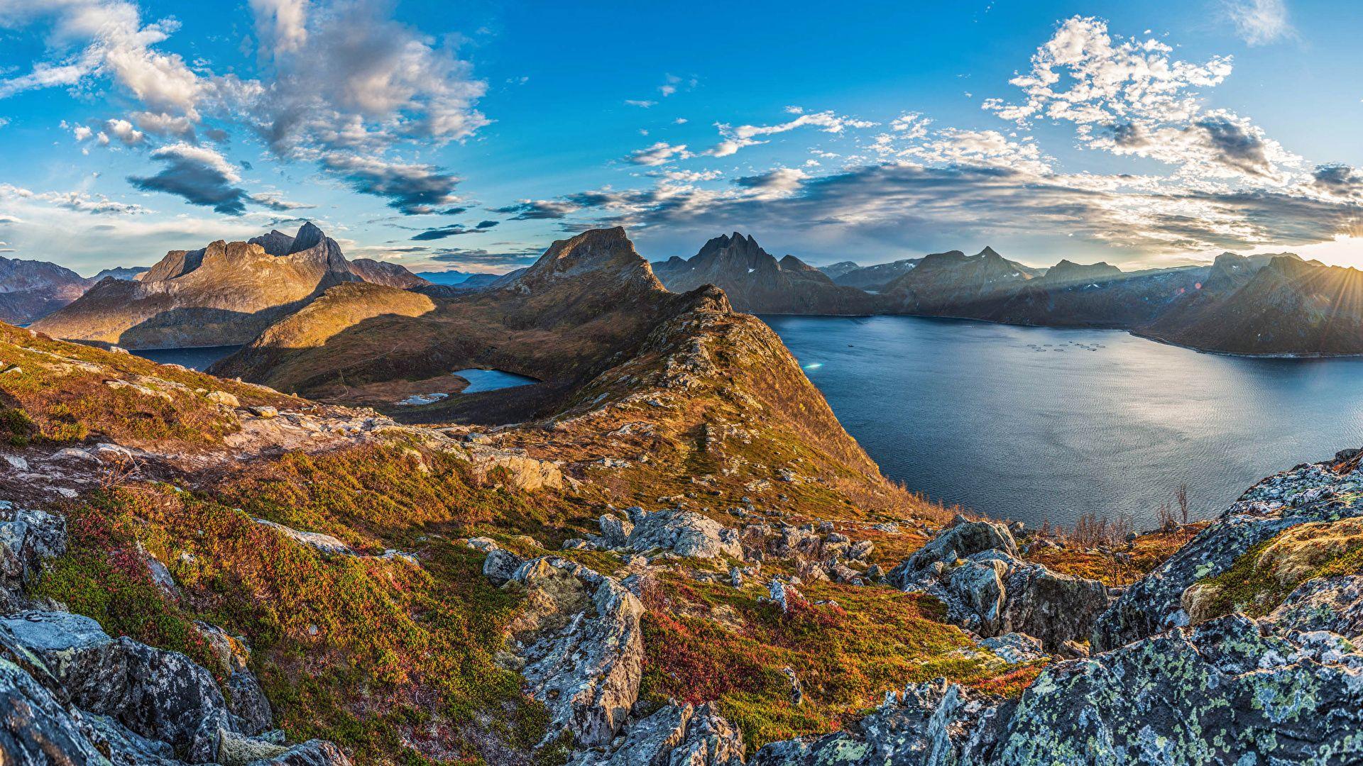 1920x1080 image Norway Senja Island Nature mountain Sky Lake Clouds 1920x1080